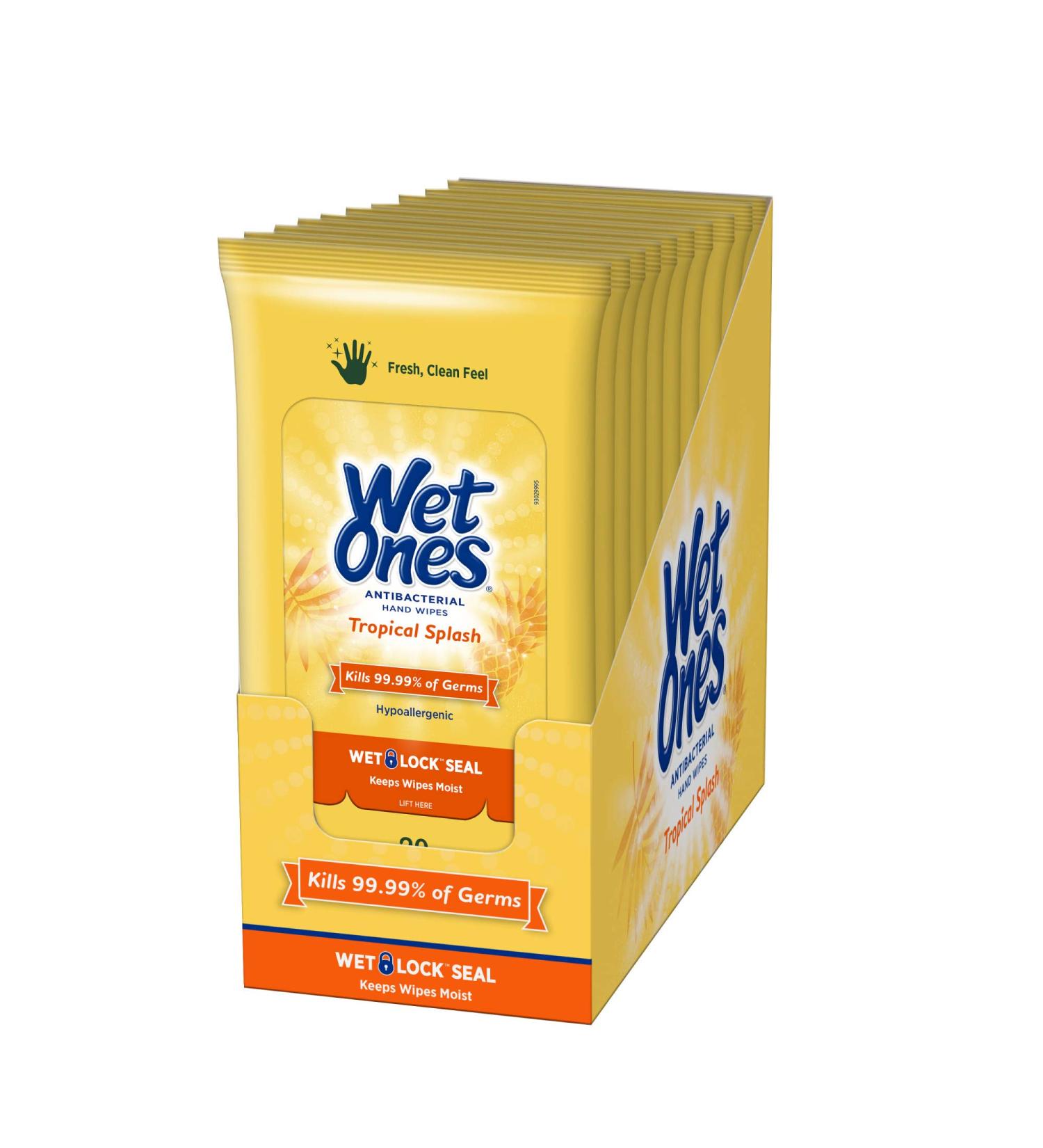 Wet Ones Antibacterial Hand Wipes - Tropical Splash Scent, 20 Count (Pack of 10) - Buy Online on GoSupps.com