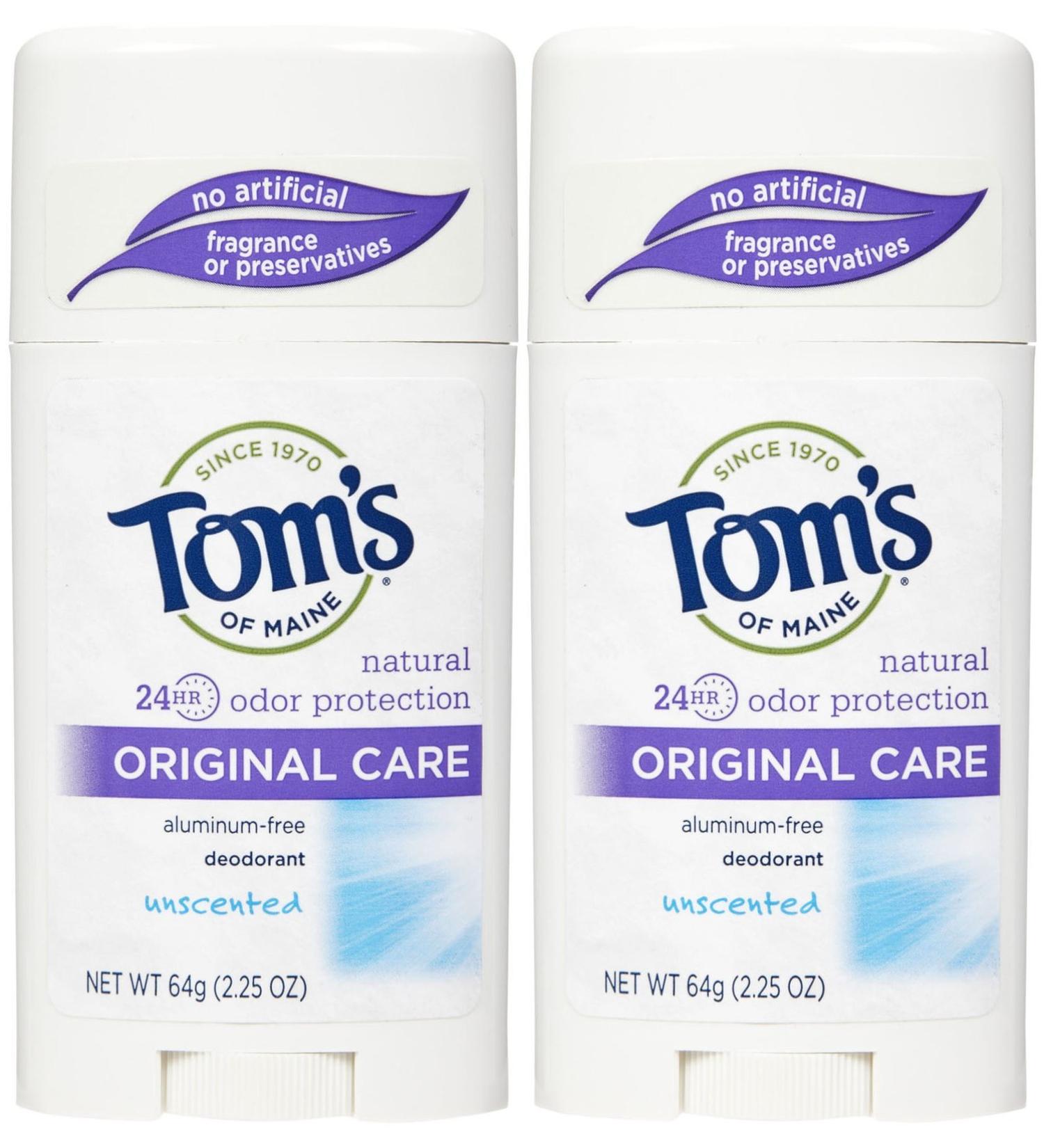 Tom's of Maine Natural Deodorant Stick Unscented 2.25 oz (Pack of 2)