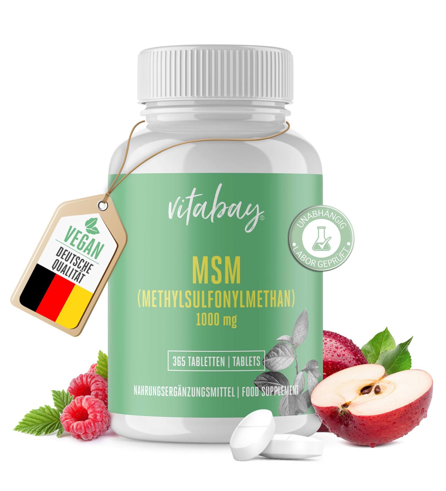 VITABAY High-Dosed MSM Capsules - 2000mg Daily Dose | 365 Vegan MSM Tablets for Joint Support | Premium Sulfur Supplement - Buy Online on GoSupps.com