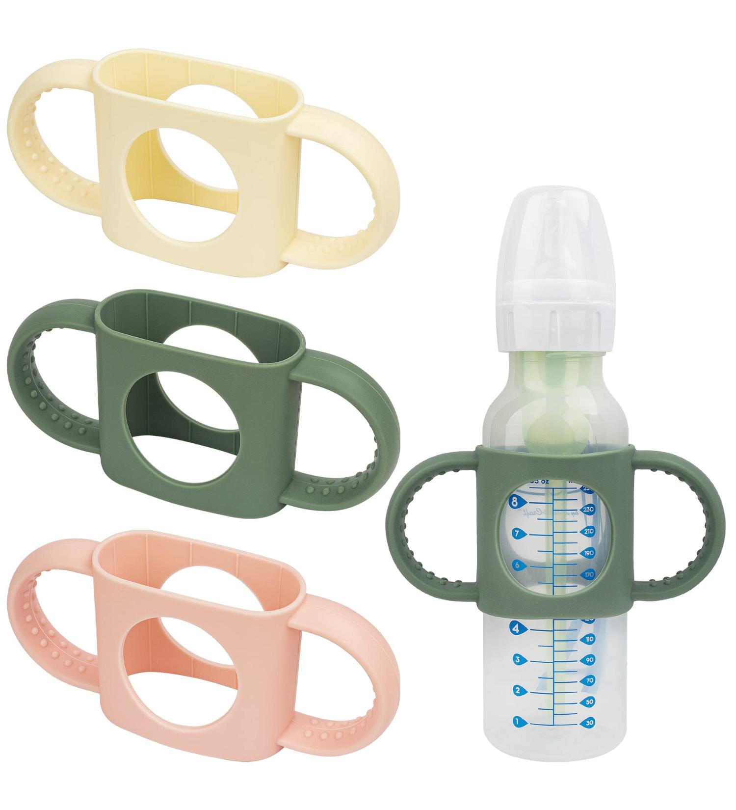 3 Pack Bottle Handles for Dr. Brown Baby Bottles - Non-Slip Easy Grip Silicone - BPA-Free & Dishwasher Safe - Milk White Green Pink - Compatible with Narrow and Wide-Neck Bottles - Buy Online on GoSupps.com