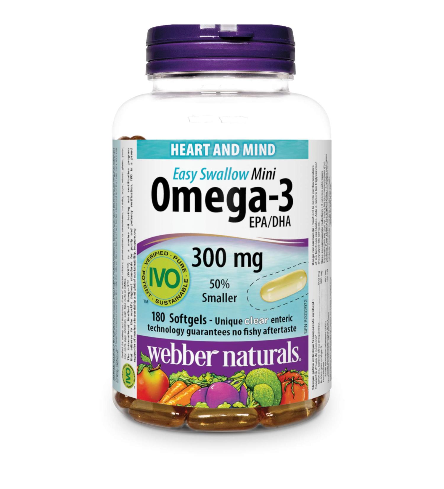 Webber Naturals Omega-3 300 mg Mini 180 Clear Enteric No Fishy Aftertaste Mini Softgels Supports Cardiovascular Health and Brain Function Unflavored 180 count (Pack of 1) - Buy Online on GoSupps.com