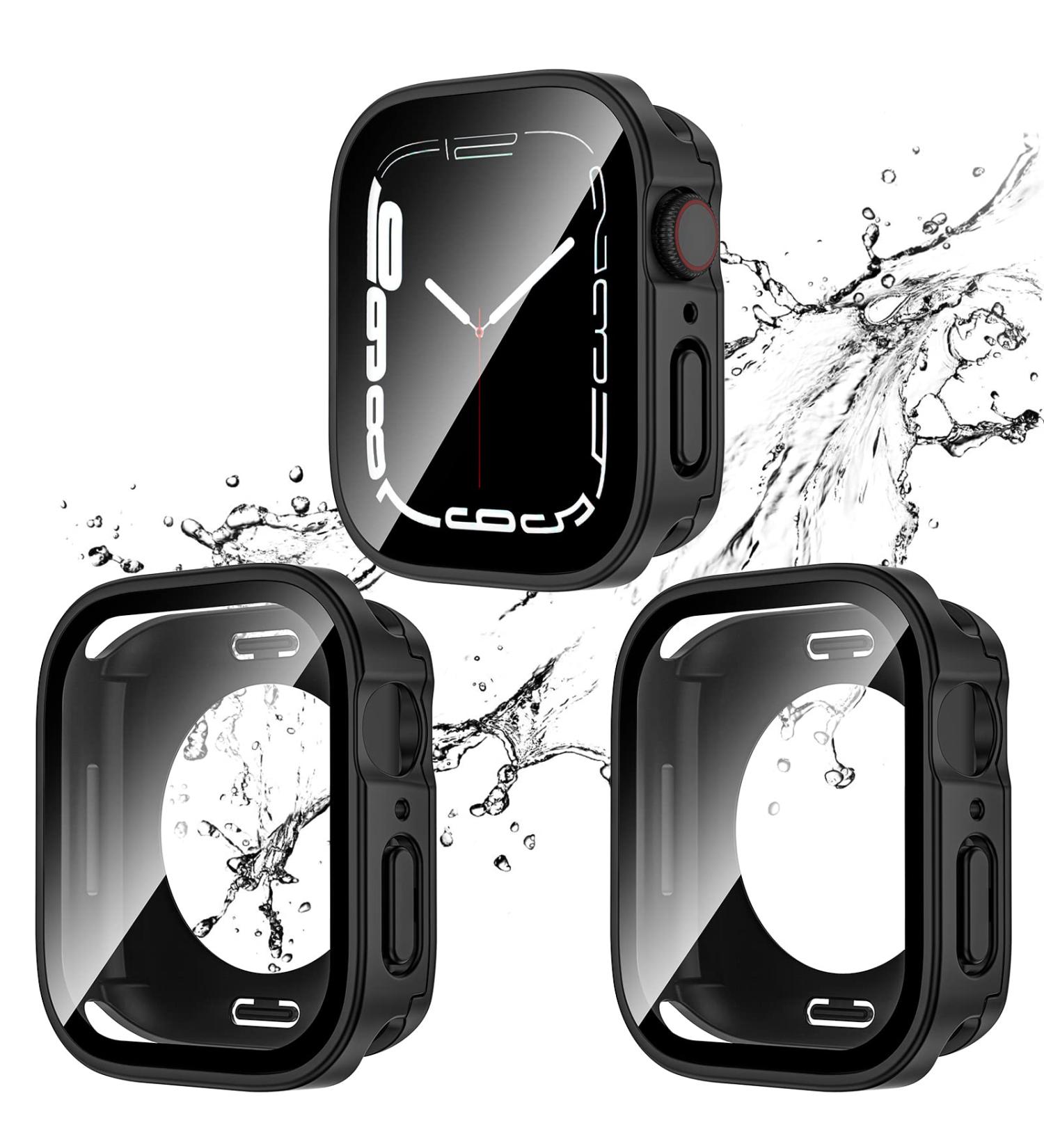 2 Pack Waterproof Case for Apple Watch 44mm + Tempered Glass Screen Protector - Black/Black - Buy Online on GoSupps.com