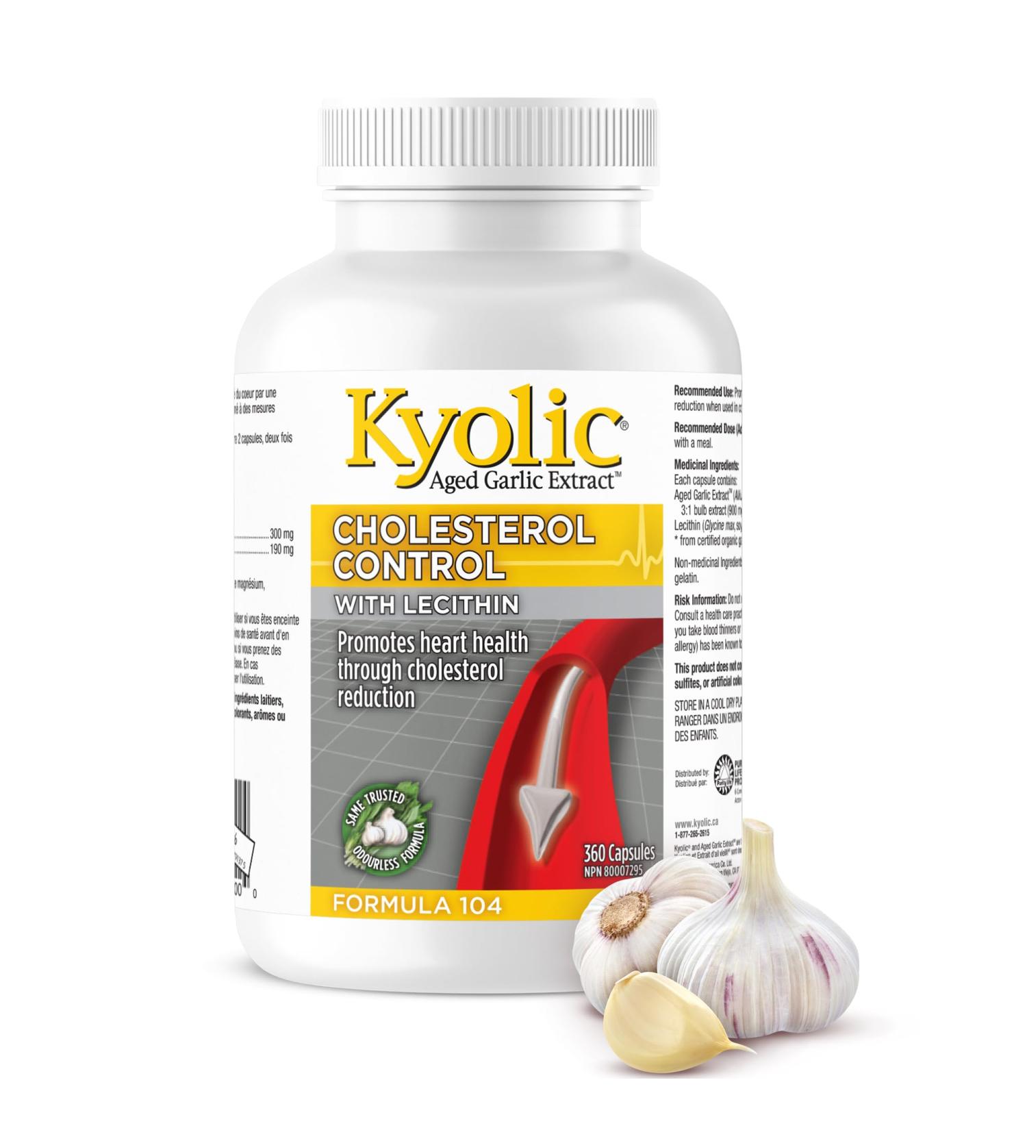 Kyolic - Cholesterol Control with Lecithin 360 Capsules - Kyolic Cholesterol Formula 104 - Cholesterol Lowering Supplement - Kyolic Aged Garlic Extract Capsules - Heart Health & Immune System Support 360 count (Pack of 1) - Buy Online on GoSupps.com