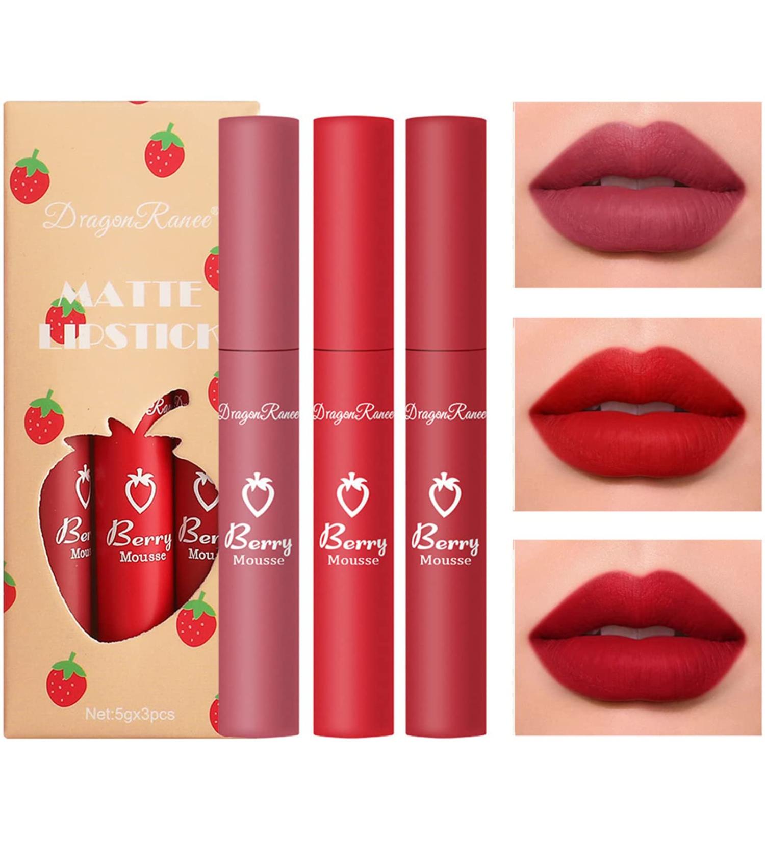 Velvet Matte Liquid Lipstick Set for Women | 3 Colors Lip Gloss Stain | Long Lasting Waterproof Formula | Non-stick Cup | Makeup Cosmetics (Set-B) - Buy Online on GoSupps.com