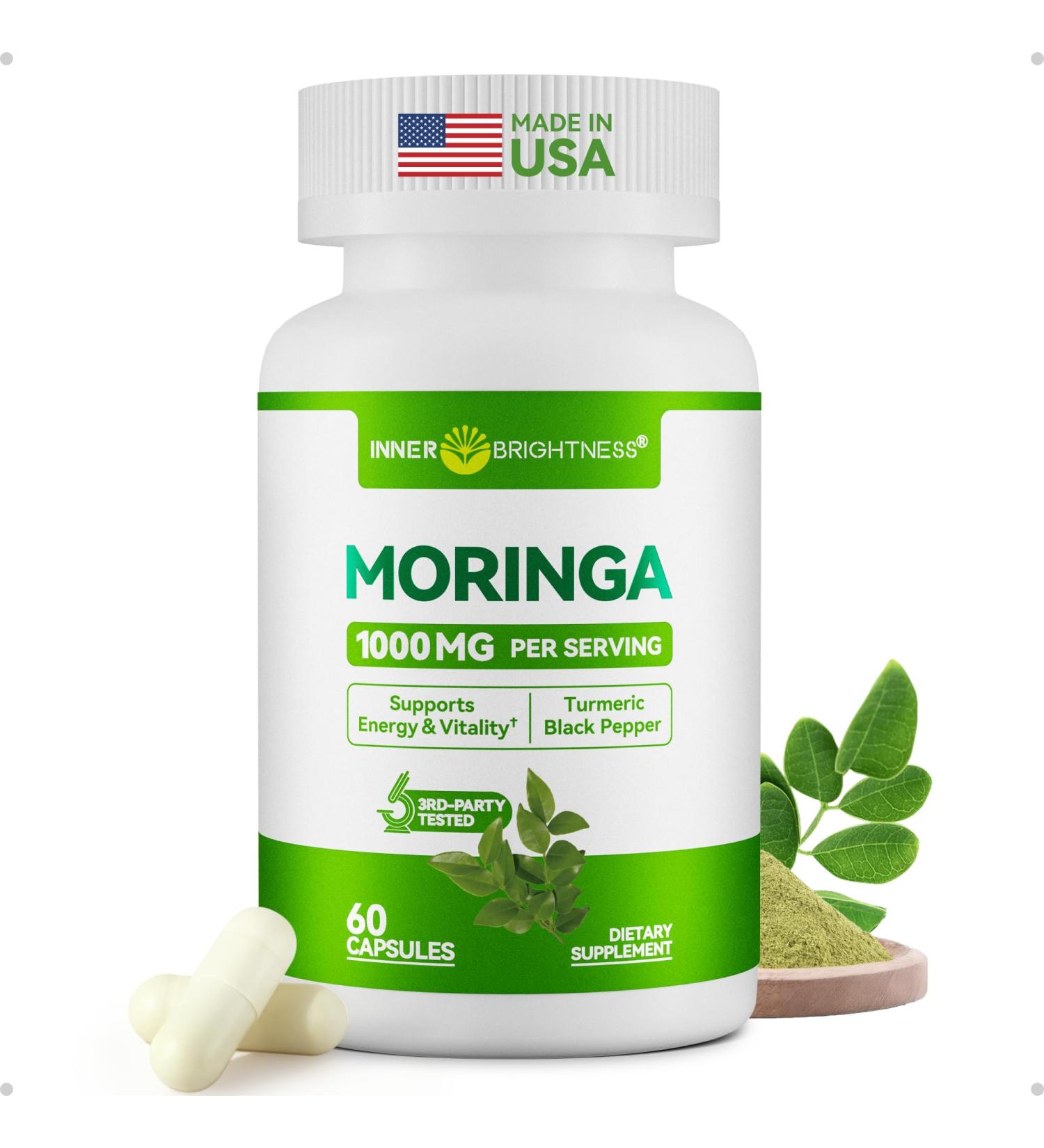 Moringa Capsules 1000mg Moringa Leaf Extract 10:1 Complete Green Superfood for Energy Sleep Immune & Gut Health Veg Capsules 60 Count All-Natural Non-GMO Made in USA 60 Count (Pack of 1) - Buy Online on GoSupps.com