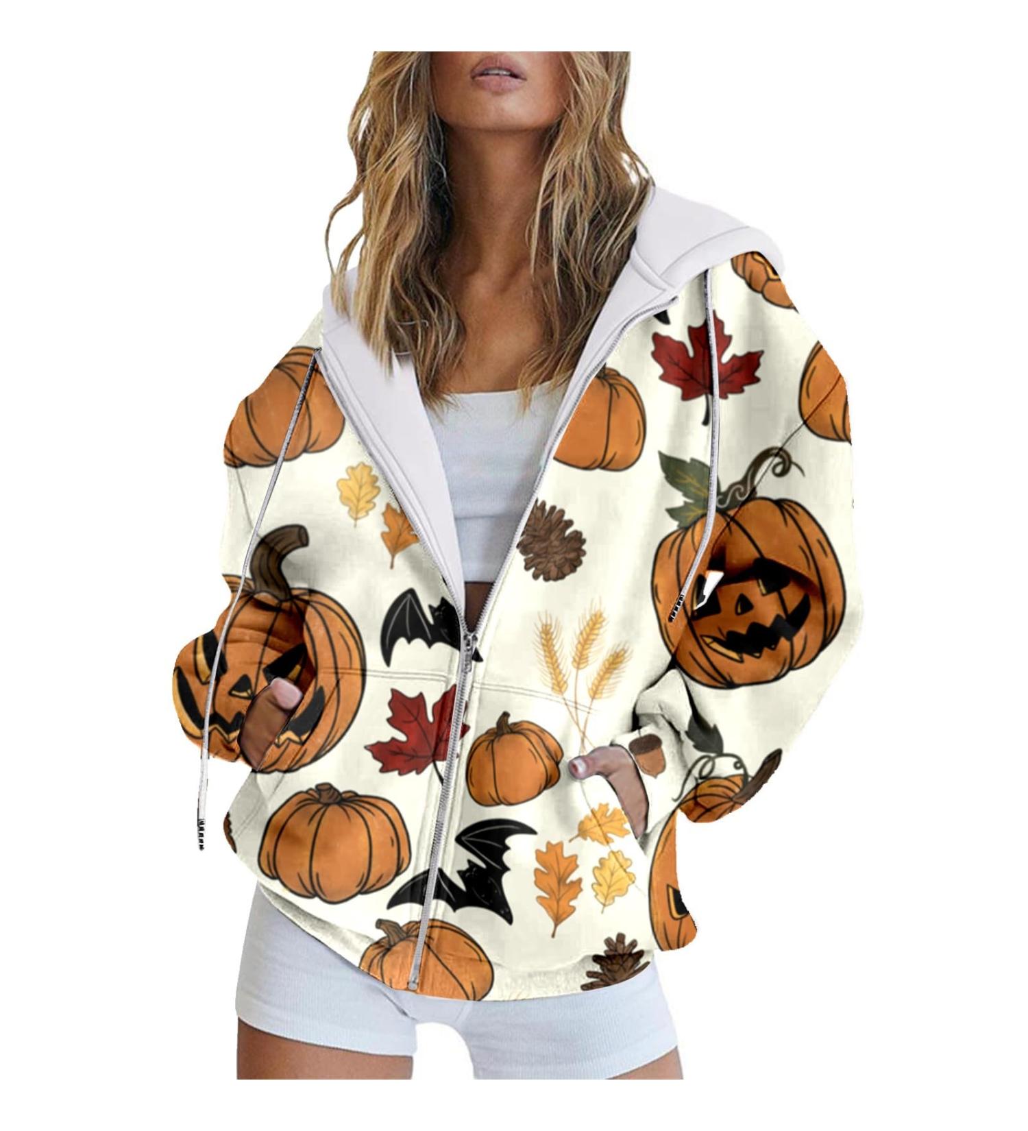 Halloween Costumes Bat Hooded Sweatshirt Long Sleeve Pocket Zipper Sport Coat Loose Women's plus Size Warm Trench X-Small Yellow - Buy Online on GoSupps.com