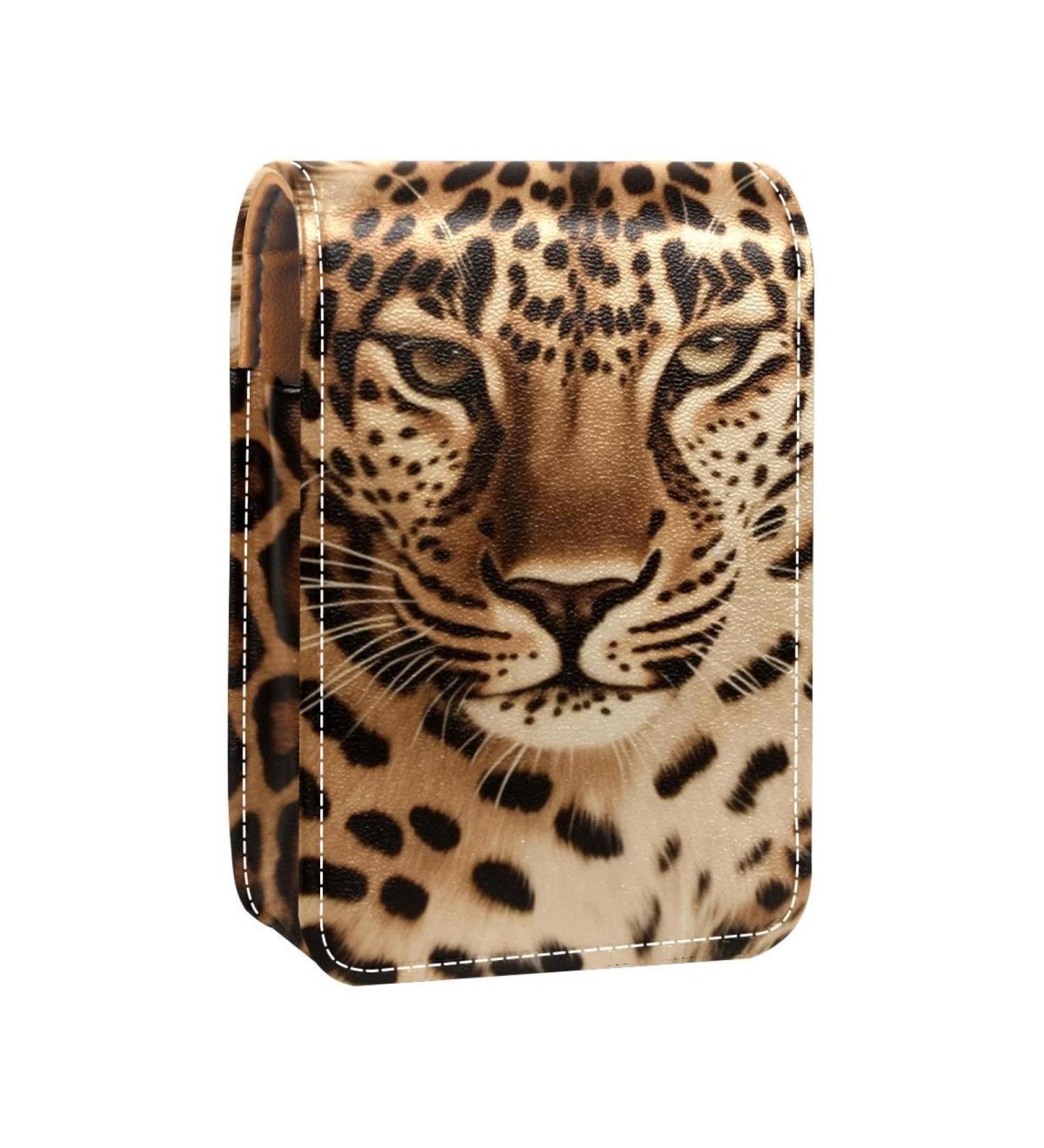 Buy Stylish Brown Leopard Print Leather Lipstick Case Organizer with Mirror | Mini Lip Gloss Holder for Travel | International Shipping Available - Buy Online on GoSupps.com