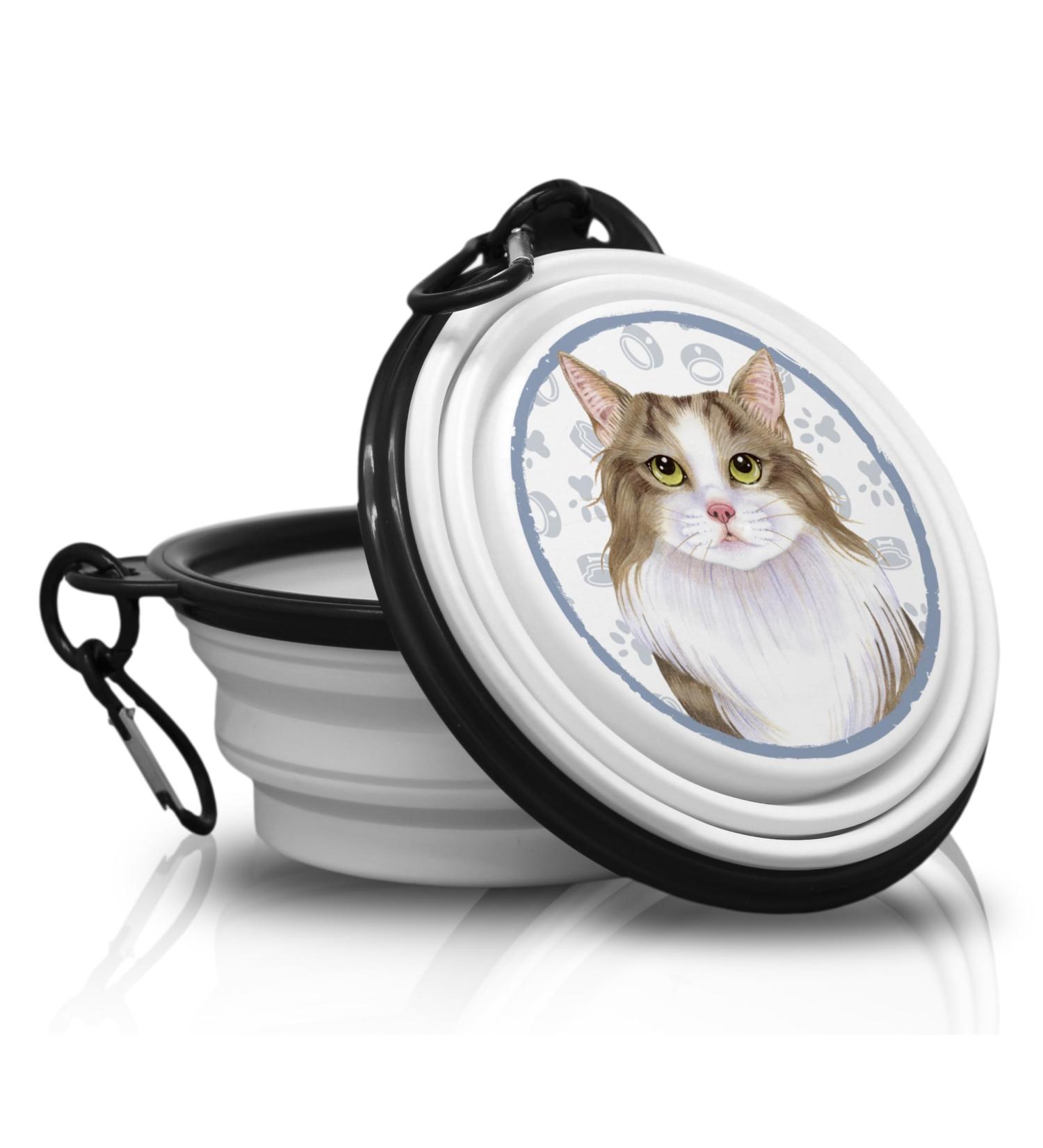 Norwegian Forest Cat Portable Drinking Bowl - Foldable Pet Bowl with Carabiners for Travel | Unique & Handy Design - Buy Online on GoSupps.com