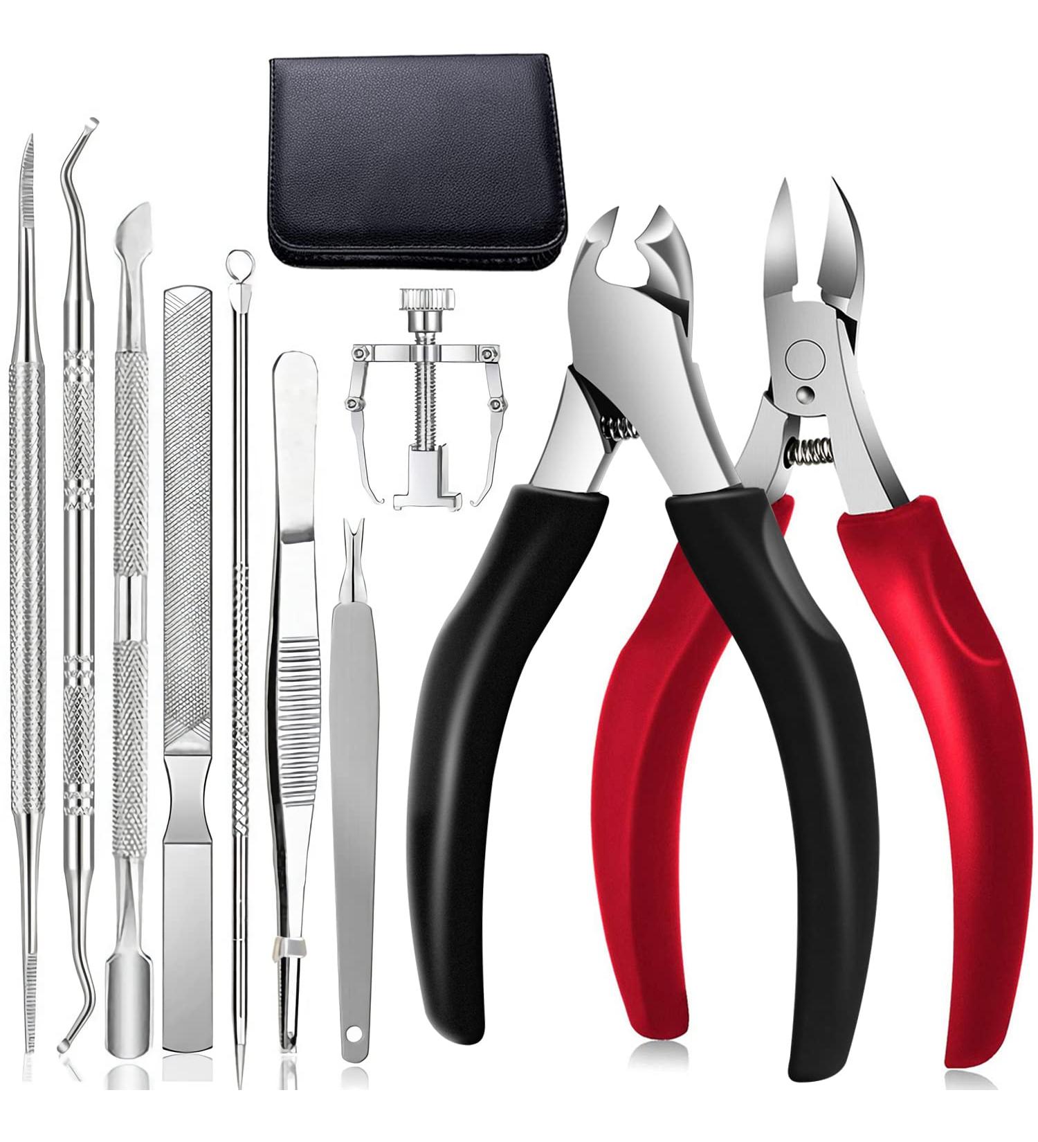 Premium 10-Piece Foot Nail Scissors Set | Stainless Steel Nail Clipping Tools for Thick & Ingrown Toenails - Black & Red - Buy Online on GoSupps.com