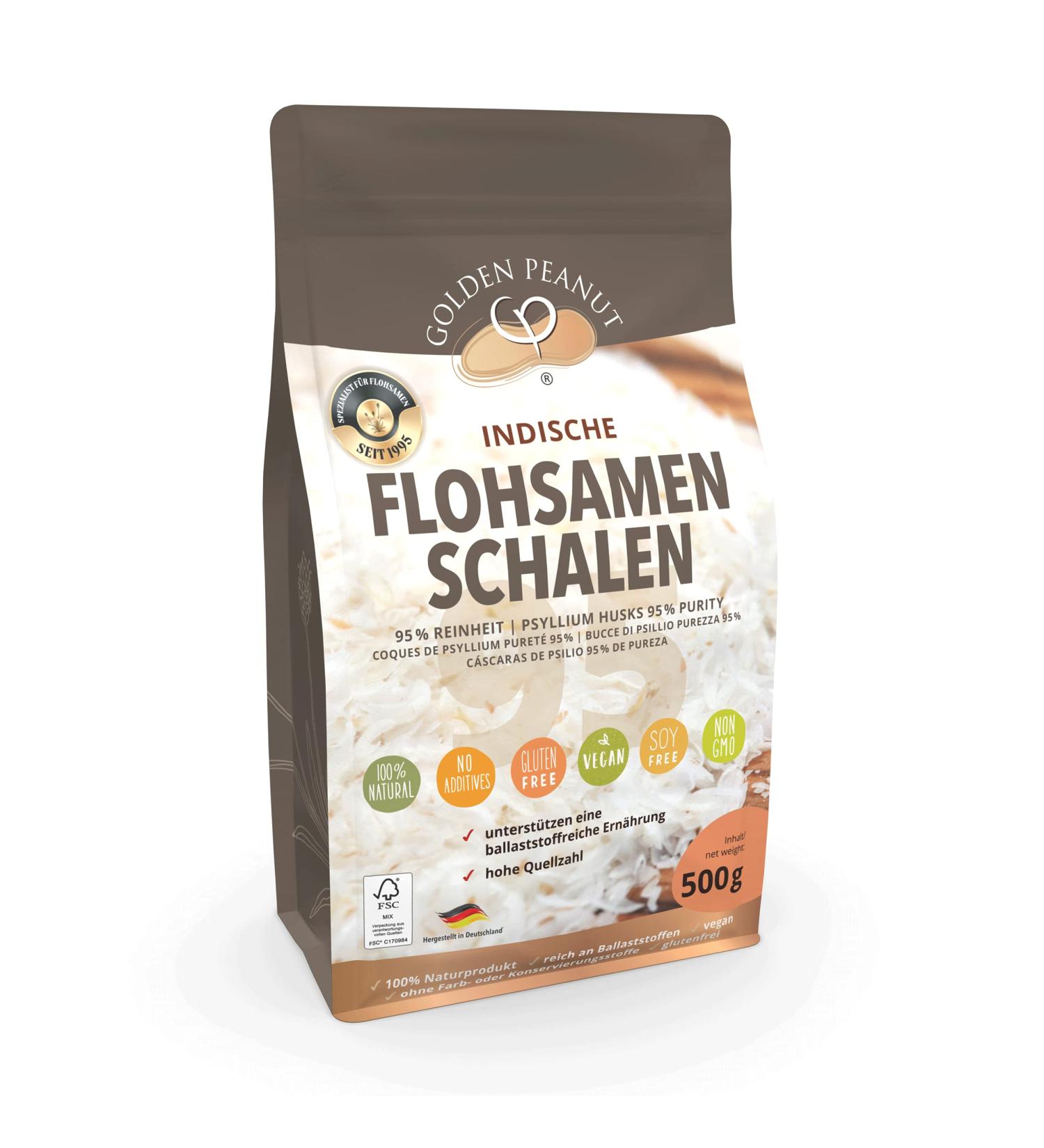 Buy GOLDEN PEANUT Psyllium Husks 500g - 95% Purity Gluten-Free High Fiber Vegan Natural - Buy Online on GoSupps.com