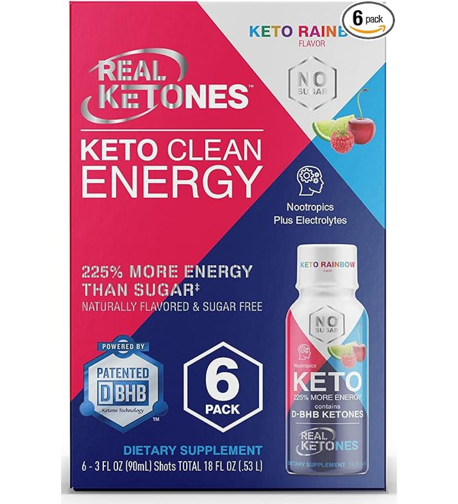 Keto Energy Shots - Exogenous Ketones Pre workout Energy Drink - 6 Pack with D BHB  Natural Caffeine  and Nootropic Blend - Rainbow Flavor by Real Ketones - Buy Online on GoSupps.com