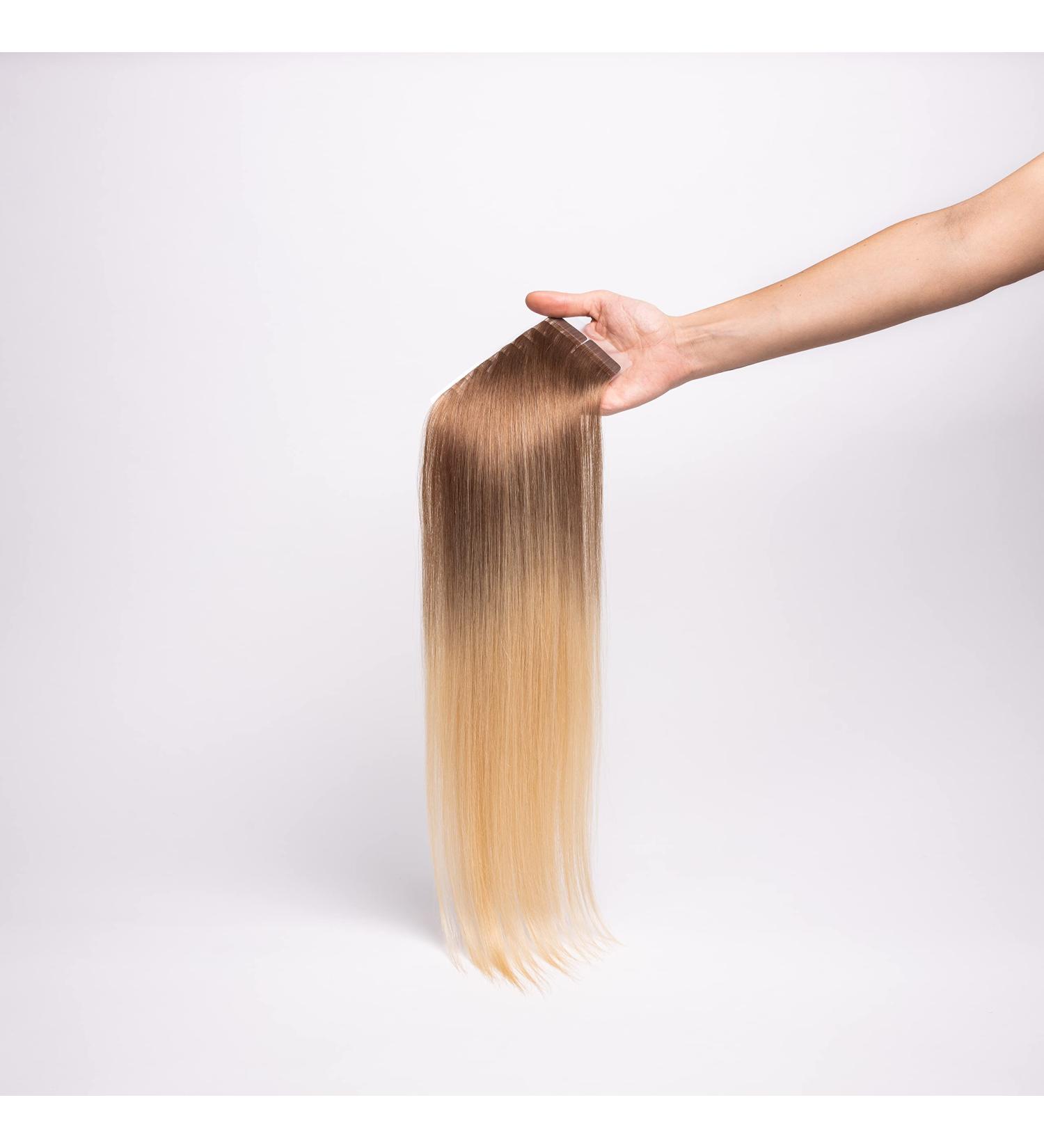 Chaarmant real hair ombre tape-in extensions hair extension hair thickening 50cm (light brown/platinum blonde)