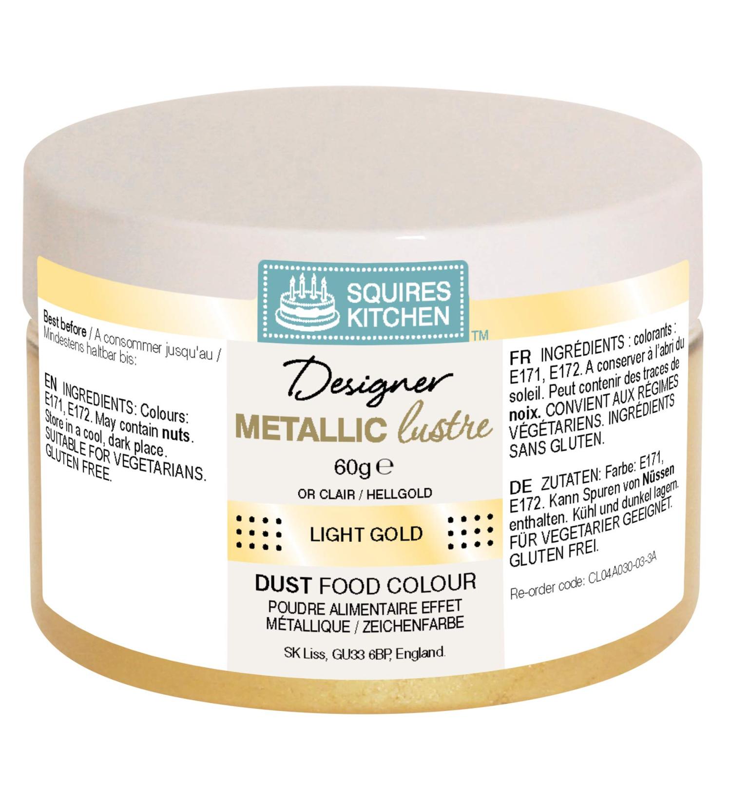 Squires Kitchen light Gold Designer Metallic Edible Lustre Dust Food Colour 50g