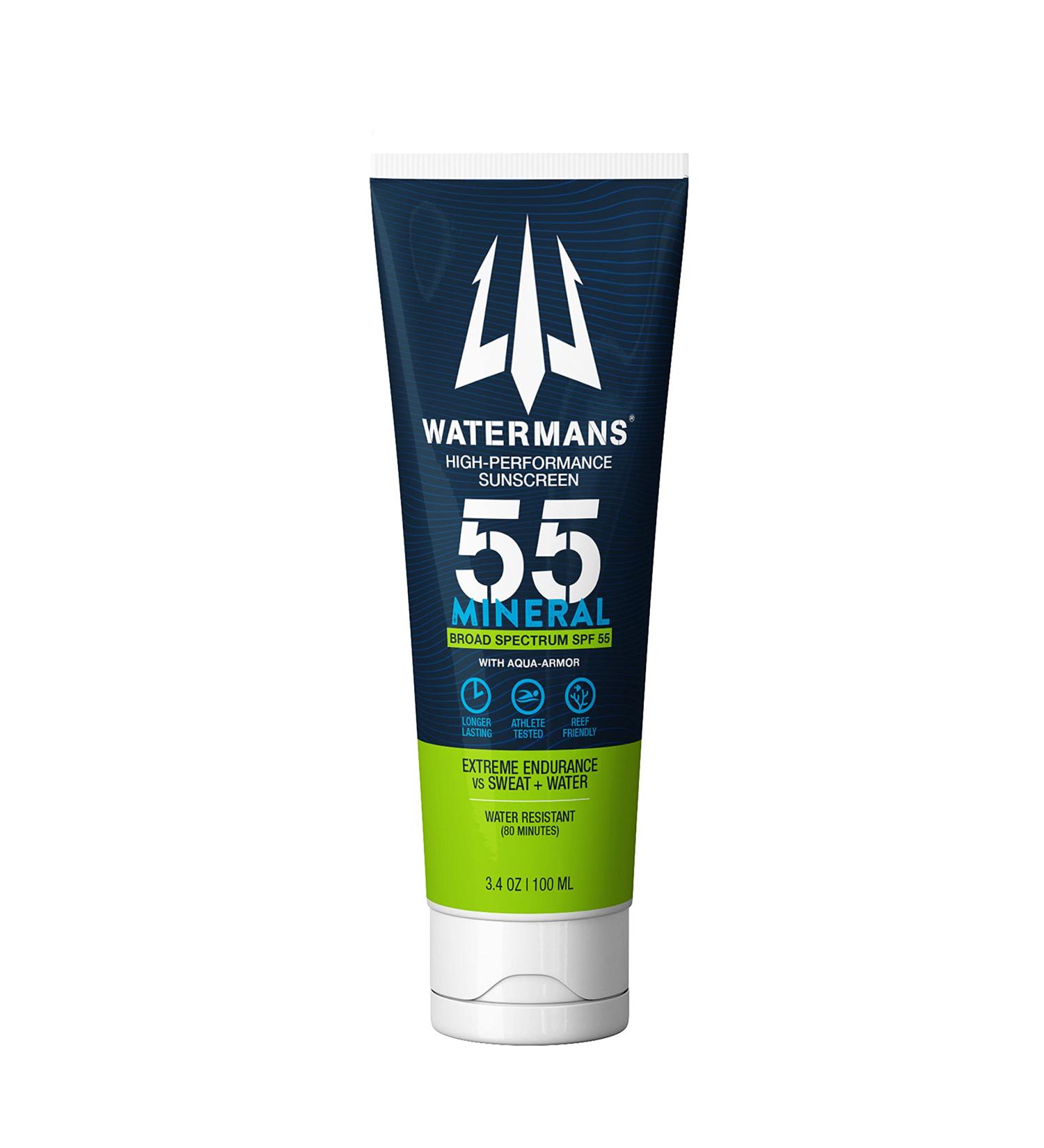 Watermans Mineral SPF 55 Zinc Sunscreen | Aqua-Armor Broad Spectrum for Face and Body | Reef Safe, Water Resistant Formula - Buy Online on GoSupps.com