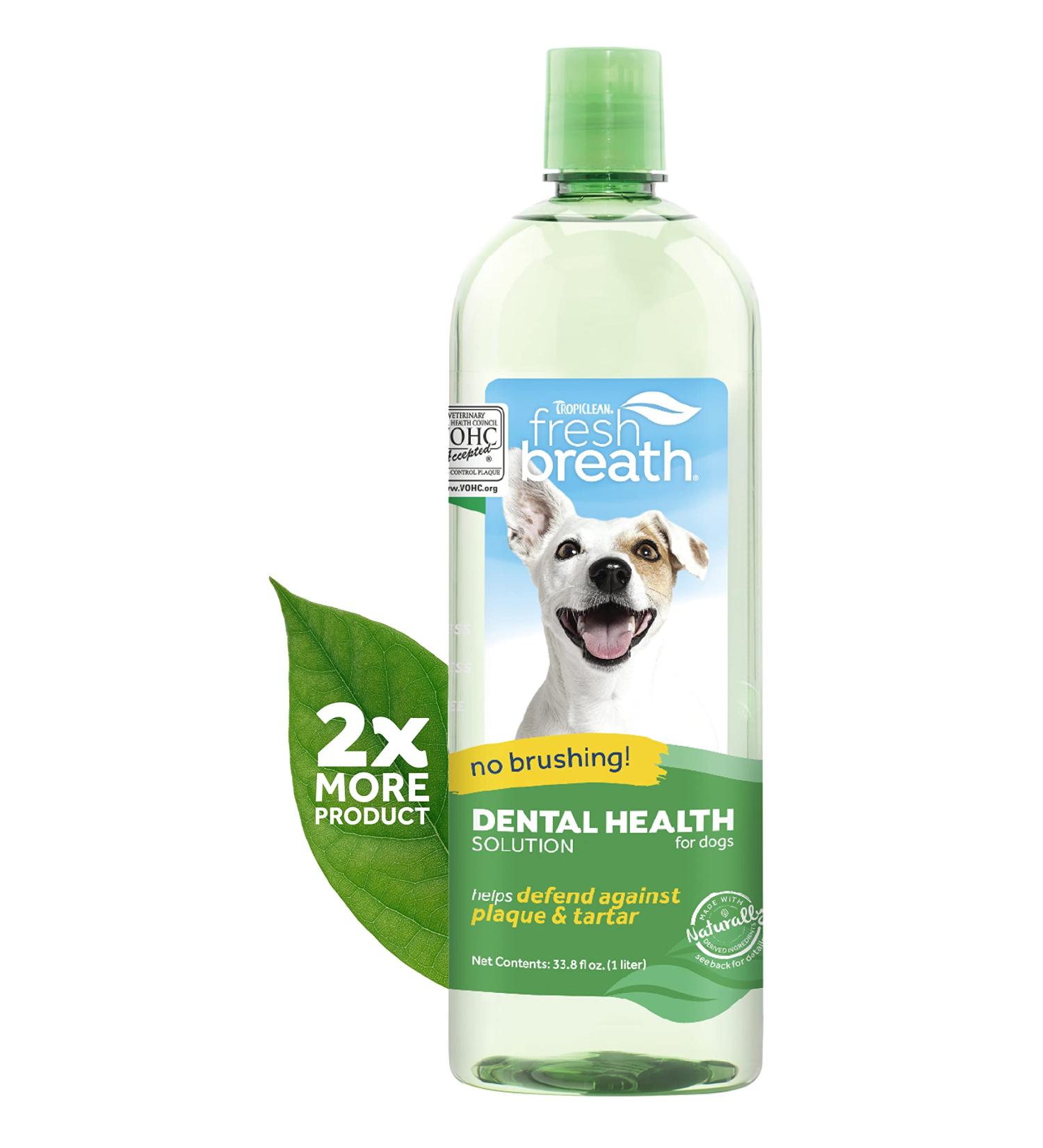 TropiClean Fresh Breath Oral Care Water Additive for Dogs - 33.8 fl oz - Dog Breath Freshener - Plaque & Tartar Defense - No Toothbrush Needed - Buy Online on GoSupps.com