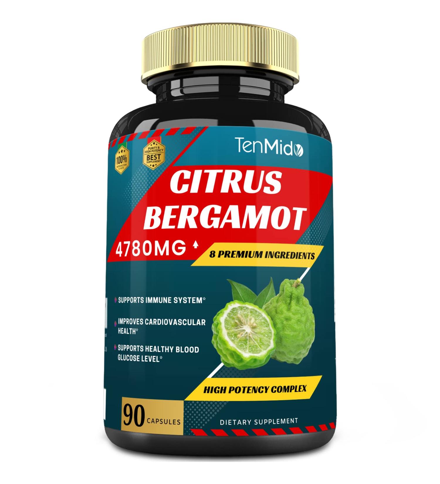 Tenmido Citrus Bergamot Extract Capsules 4780mg with Vitamin C and Powerful Immune-Boosting Ingredients - 90 Capsules, 3 Months Supply - Buy Online on GoSupps.com