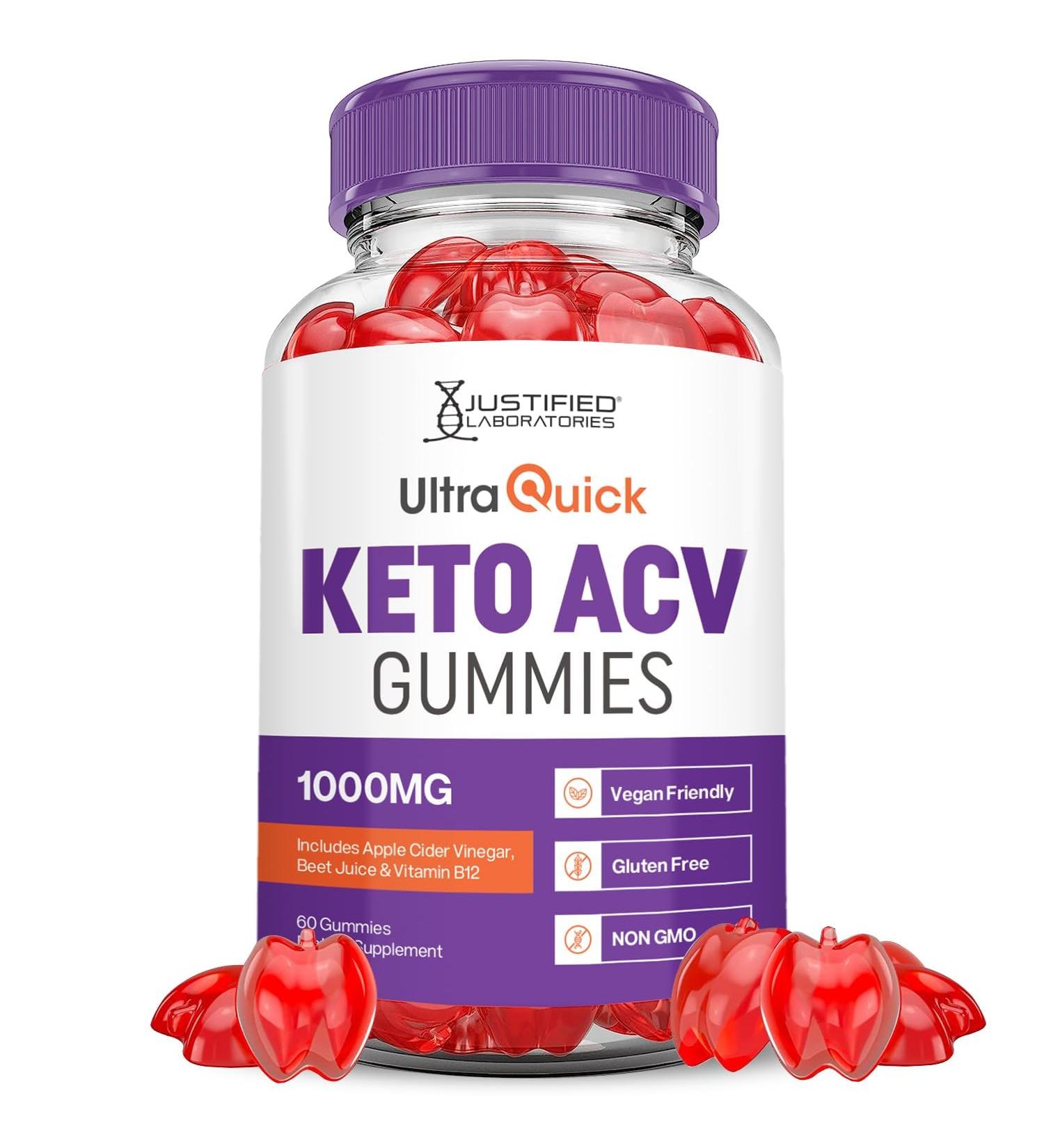 Justified Laboratories Ultra Quick Keto ACV Gummies Advanced Formula 1000MG Ultraquick Keto Gummies Apple Cider Vinegar Formulated with Pomegranate Beet Juice Powder B12 Vegan Non GMO 60 Gummys 60 Count (Pack of 1) - Buy Online on GoSupps.com