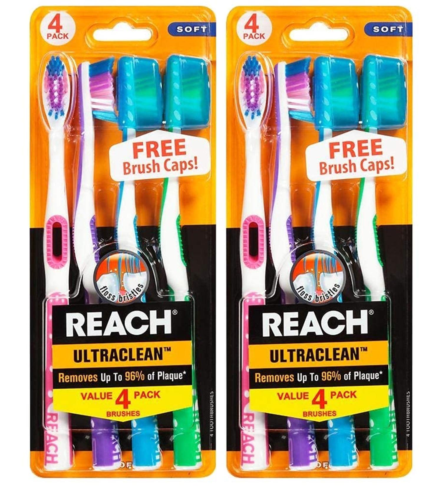 Reach Ultra-Clean Soft Toothbrushes - Assorted Colors 4 Count x 2 Packs (8 Toothbrushes) - Buy Online on GoSupps.com
