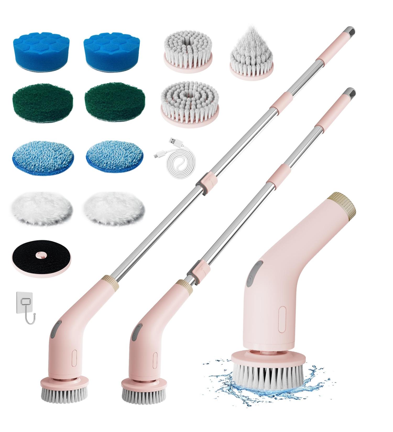 KrenLak Electric Spin Scrubber Cordless Cleaning Brush with 11 Replacement Heads Adjustable Extension Handle and Dual Speeds Power Scrubber Bathroom Cleaner Brush for Tub Floor Tile (Pink) - Buy Online on GoSupps.com