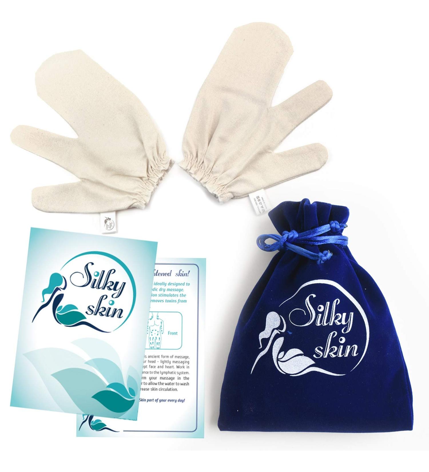Silky Skin Garshana Gloves: Raw Silk Massage for Ayurvedic Dry Brushing, Exfoliation, Lymphatic Drainage, Acne Scar Reduction, Cellulite Massage, and Toxin Removal - Includes Quality Storage Bag - Buy Online on GoSupps.com