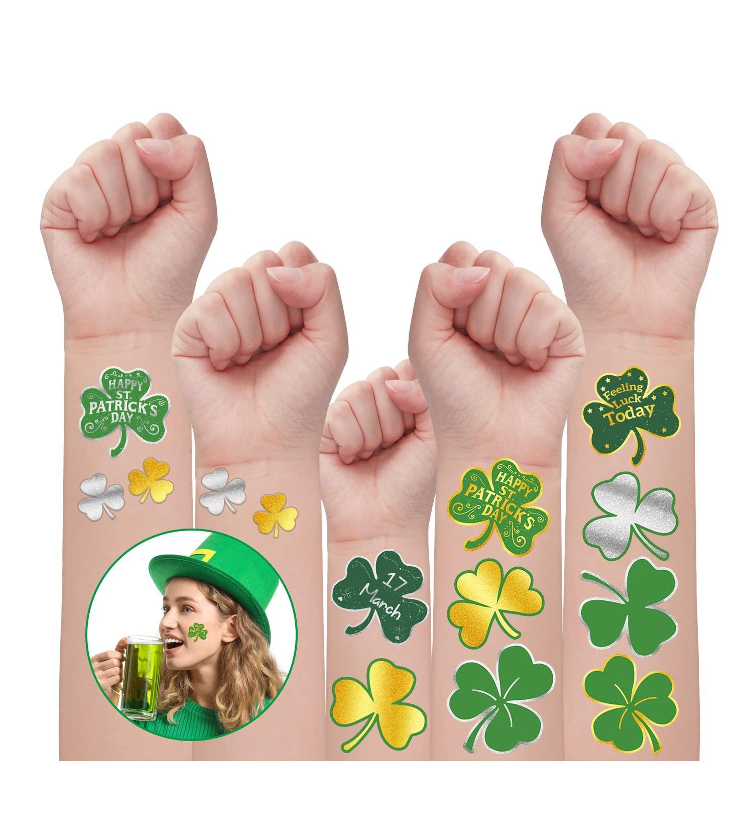 64 PCS St Patrick's Day Glitter Shamrock Temporary Tattoos - Partywind Metallic Face Stickers for Women, Men, Kids - Saint Patrick's Day Decorations & Party Favors (2 Sheets) - Buy Online on GoSupps.com