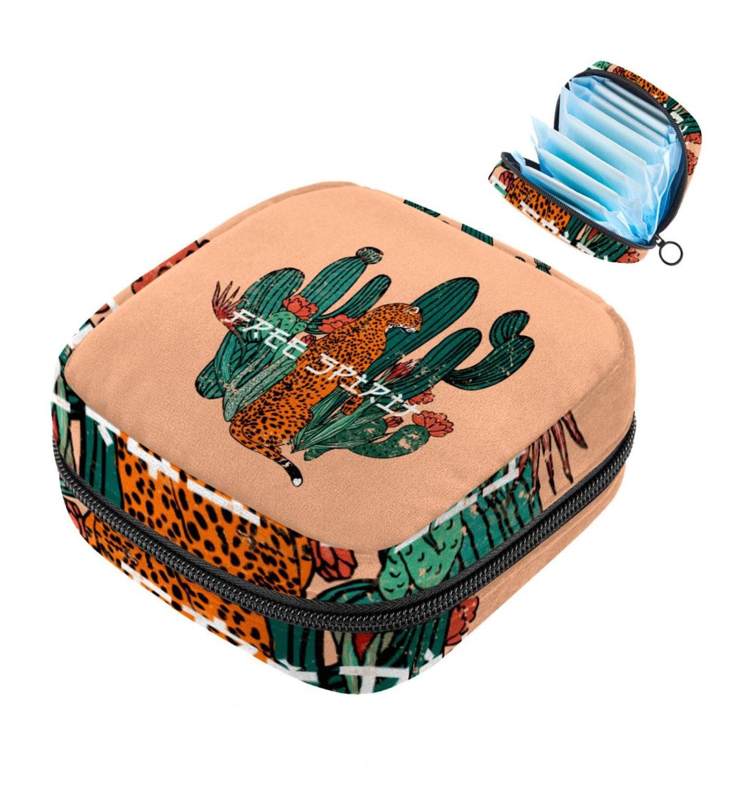 Portable Women's Binding-Up Bags | Menstrual Cup Pocket & Pads for Teens | Cactus & Leopard Pattern | Stylish & Functional - Buy Online on GoSupps.com