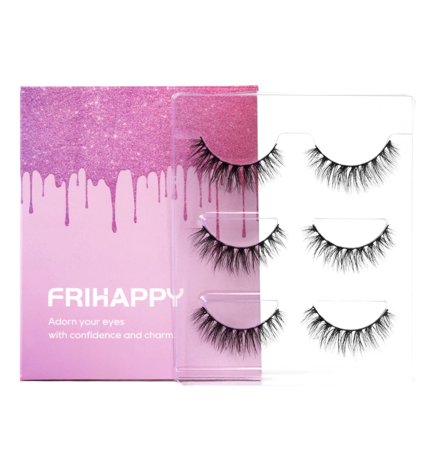 Frihappy 3D Wispy False Eyelashes - Natural Look Hand-made Human Hair & Mink Lashes - Reusable Fake Lashes Pack NL24 - Buy Online on GoSupps.com