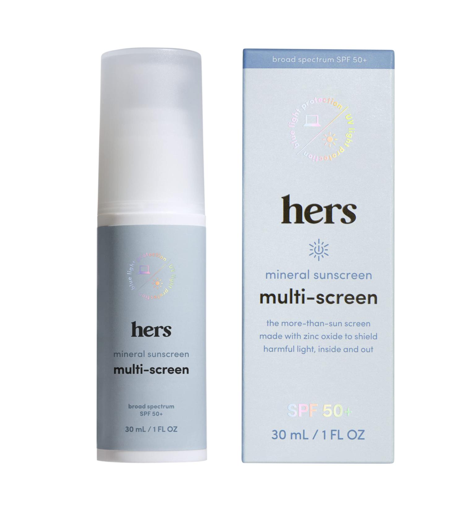 her Multi-Screen Mineral Sunscreen SPF 50+ - Daily Moisturizing Sunblock with UV, UVB, and Blue Light Protection - Buy Online on GoSupps.com