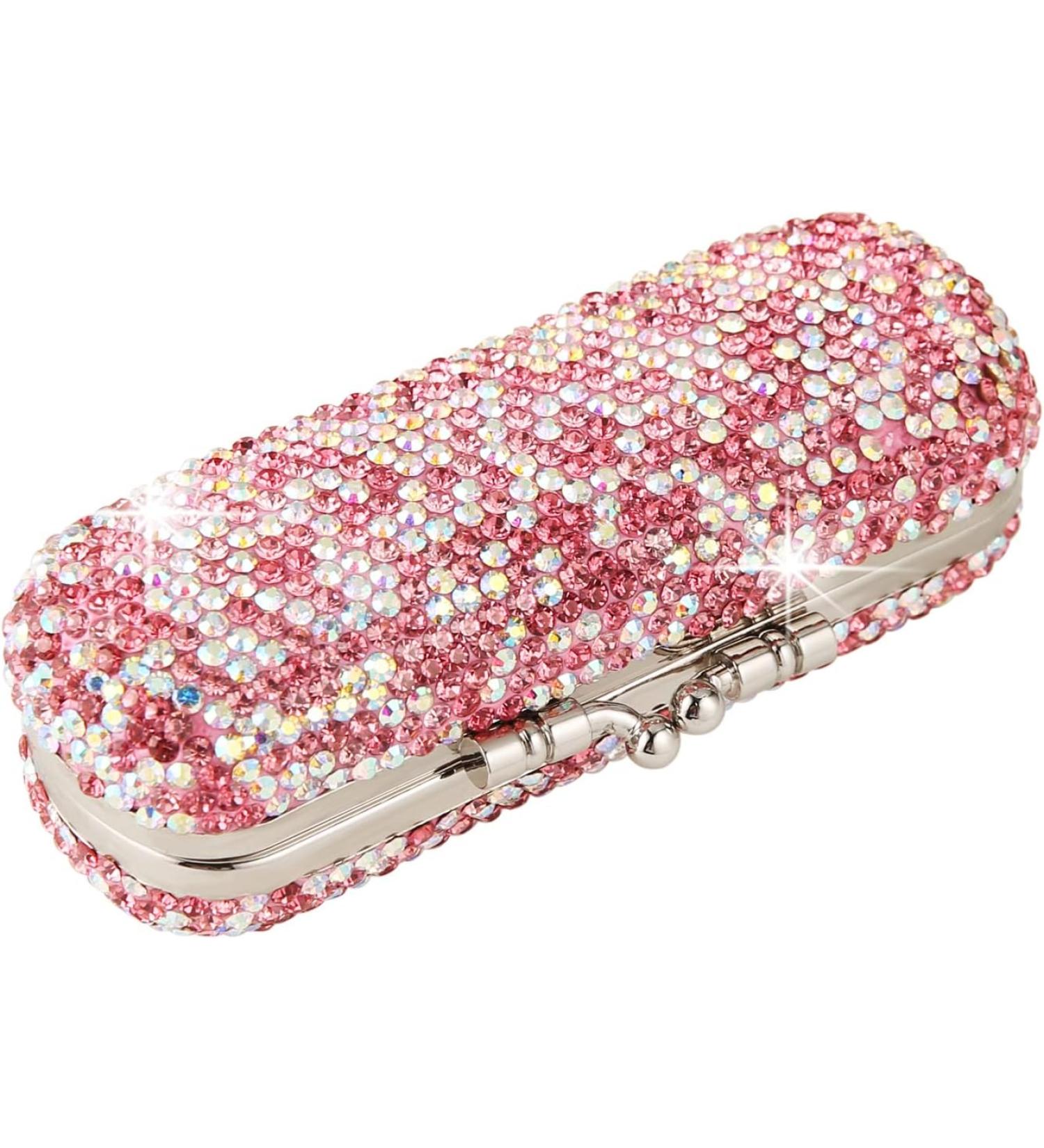 AsAlways Shiny Rhinestone Crystal Portable Lipstick Case with Mirror - Pink - Buy Online on GoSupps.com