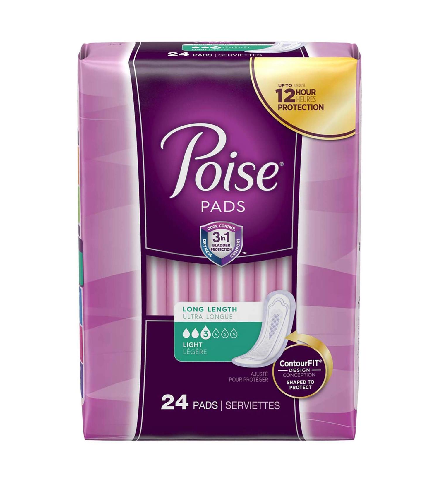 Poise Long Length Bladder Control Pad Light Absorbency Absorb-Loc One Size Fits Most Female Disposable, 48536 - Case of 96
