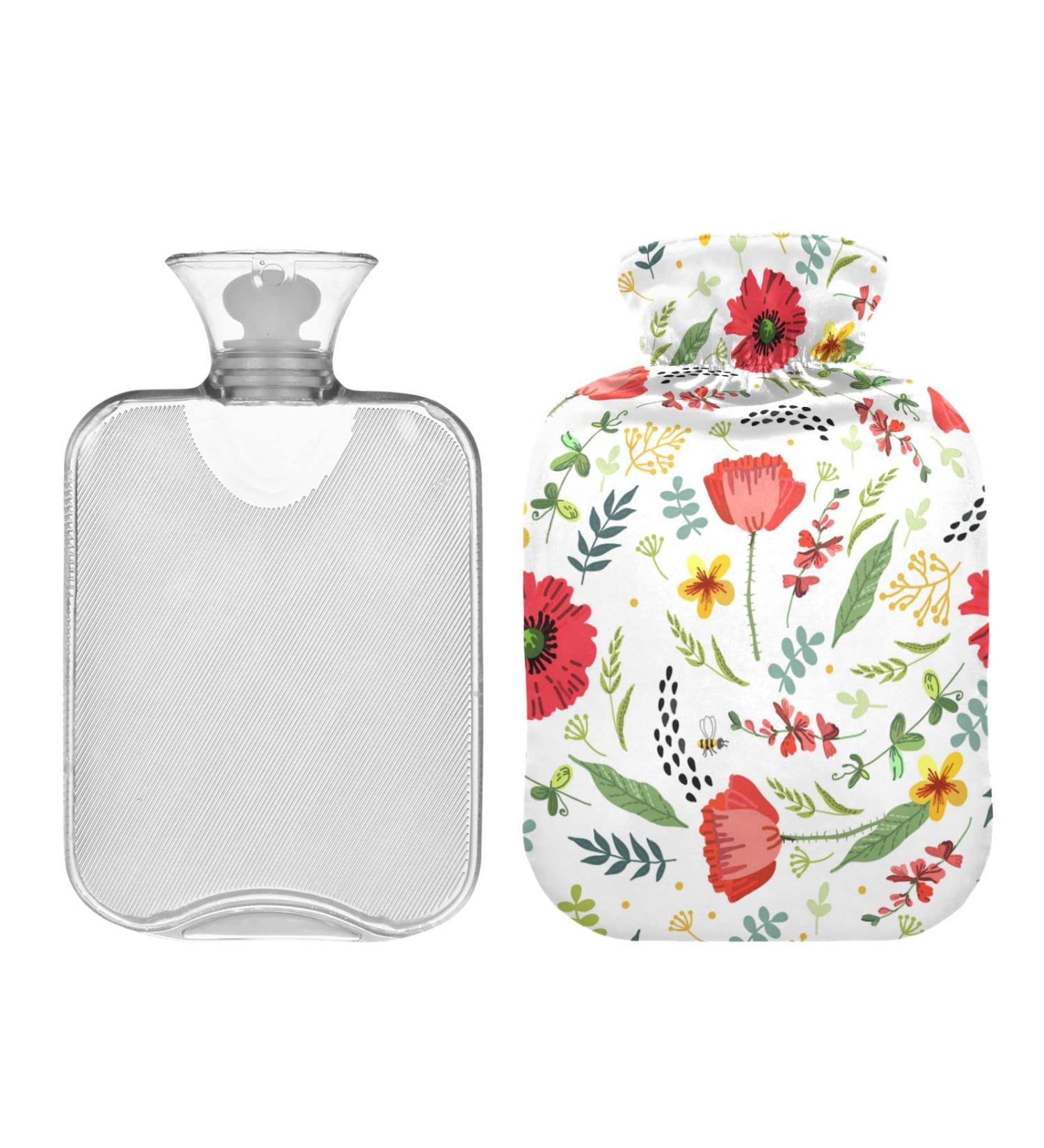 Mnsruu Hot Water Bottle with Soft Cover - Spring Flower Design 2L | Perfect Gift for Women & Kids - Ideal for Christmas - Buy Online on GoSupps.com