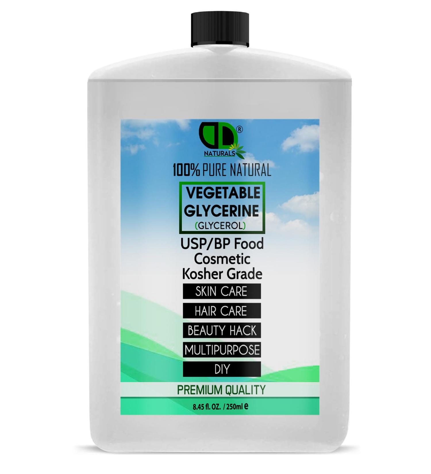 DD Vegetable Glycerine (Glycerol)-100% Pure & Natural Premium EP/BP/USP Pharmaceutical & Food Grade Vegan No GMO Natural Humectant Fragrance Free (250ml Postal)