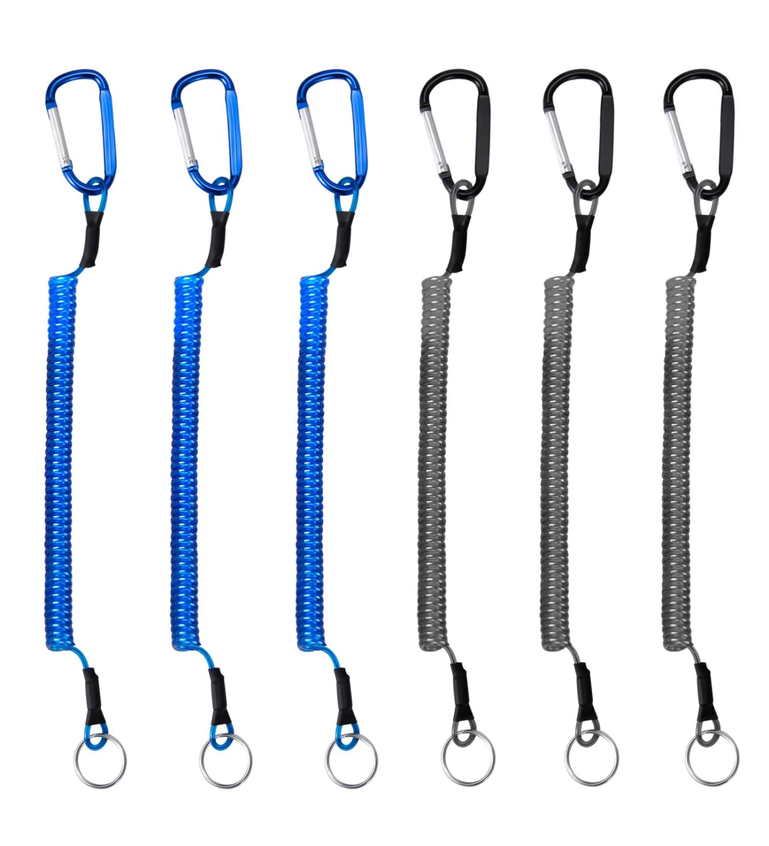 Heveer Spiral Keychain Fishing Lanyard - Elastic Ropes & Carabiner Blue/Black 6-Pack - Best Fishing Accessories for Anglers - Buy Online on GoSupps.com