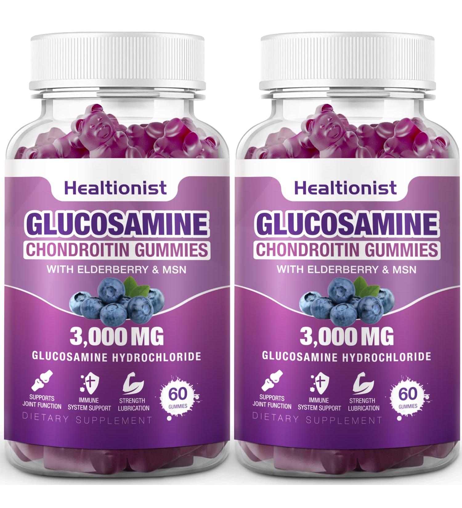 2 Packs 3000mg Glucosamine Chondroitin Gummies with MSM & Elderberry - Extra Strength Joint Health Flexibility Antioxidant Immune Support Supplement Gummy for Adults Men & Women 120 Cts 60 Count (Pack of 2) - Buy Online on GoSupps.com