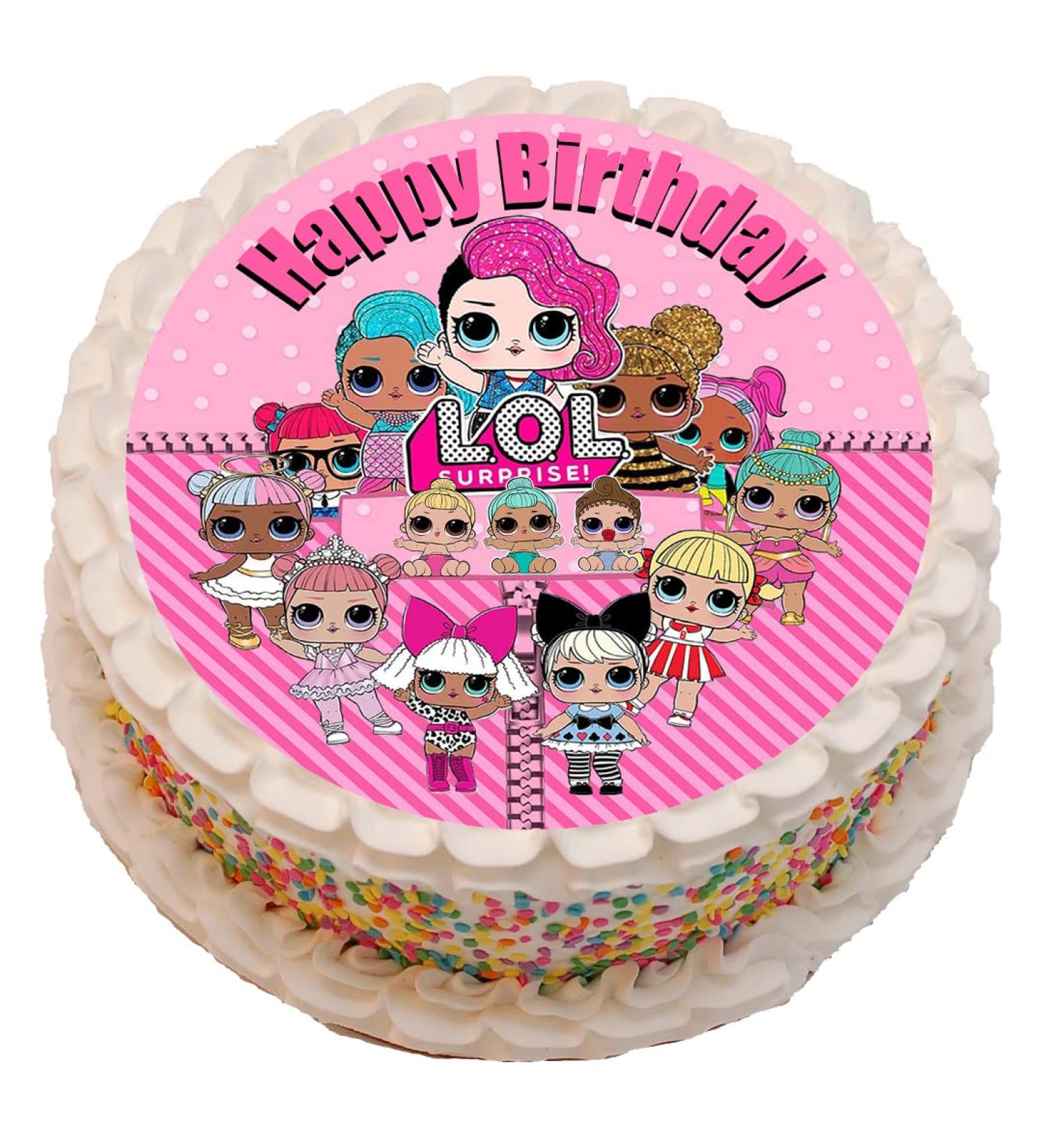 Lol Pink Themed PRECUT Cake Topper 8 Inch Round Edible Icing Sheet Birthday Decoration