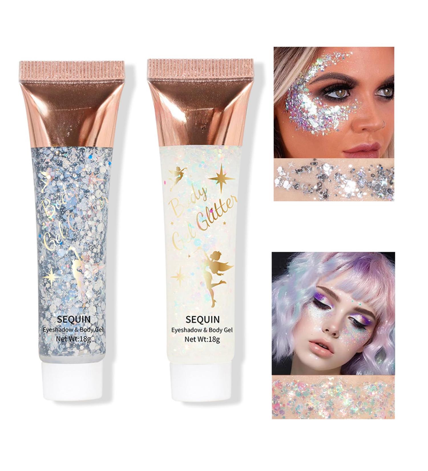 8 Color Body Glitter - Silver & White Self Adhesive Gel | Long-Lasting Cosmetic Glitter for Face Hair Eyes Lips & Nails - Perfect for Festivals & Raves | 46g - Buy Online on GoSupps.com
