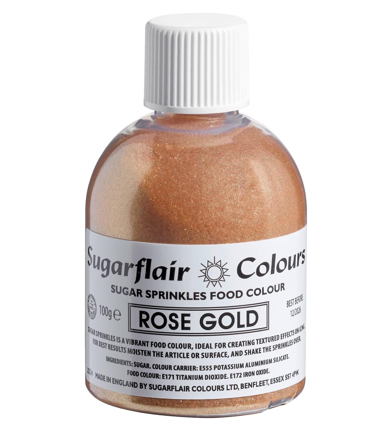Sugarflair Rose Gold Edible Glitter Sugar Sprinkles - for Cake Decorating Sprinkle on Cakes Cupcakes Treats Desserts Ice Cream and Deserts - 100g