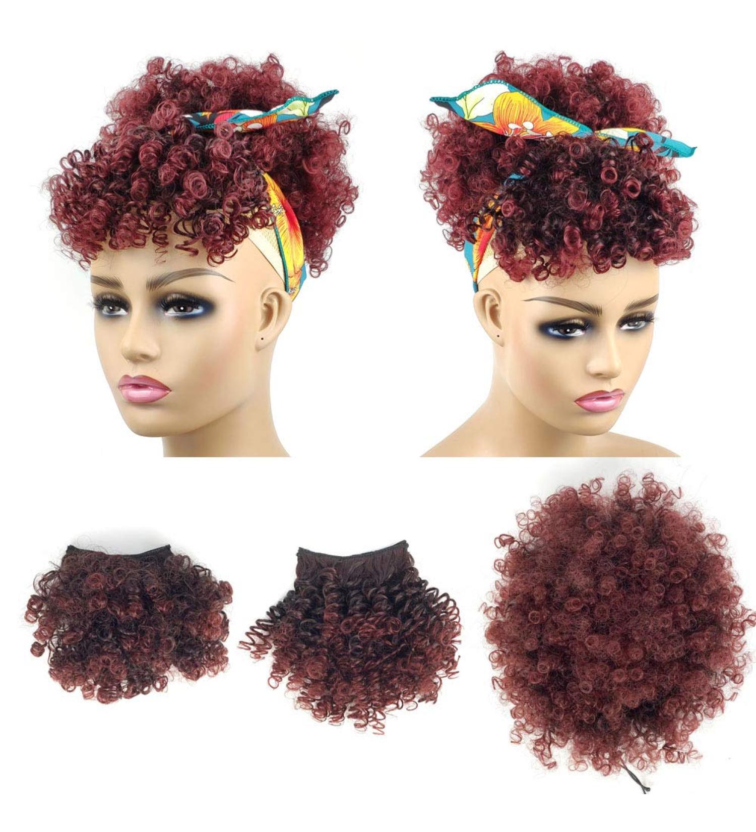 Afro Puff Drawstring Ponytail with Bangs Pineapple Updo Hair for Black Women Short Kinky Curly Ponytail Bun with 2 Bangs(#1B/BUG) 1 ponytail+ 2 bangs T1B/BUG - Buy Online on GoSupps.com