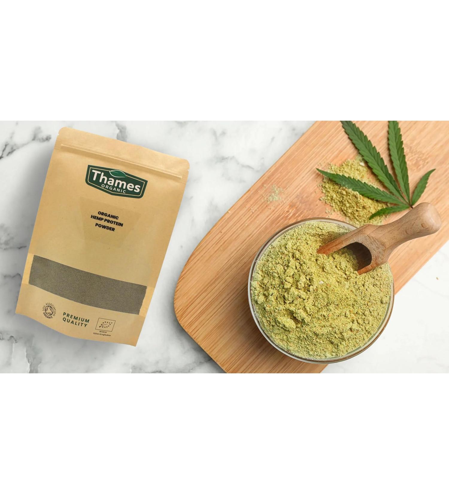 Organic Hemp Protein Powder 100g Certified Organic Non-GMO Vegan No Additives No Preservatives Resealable Bag by Thames Organic 100g - Buy Online on GoSupps.com