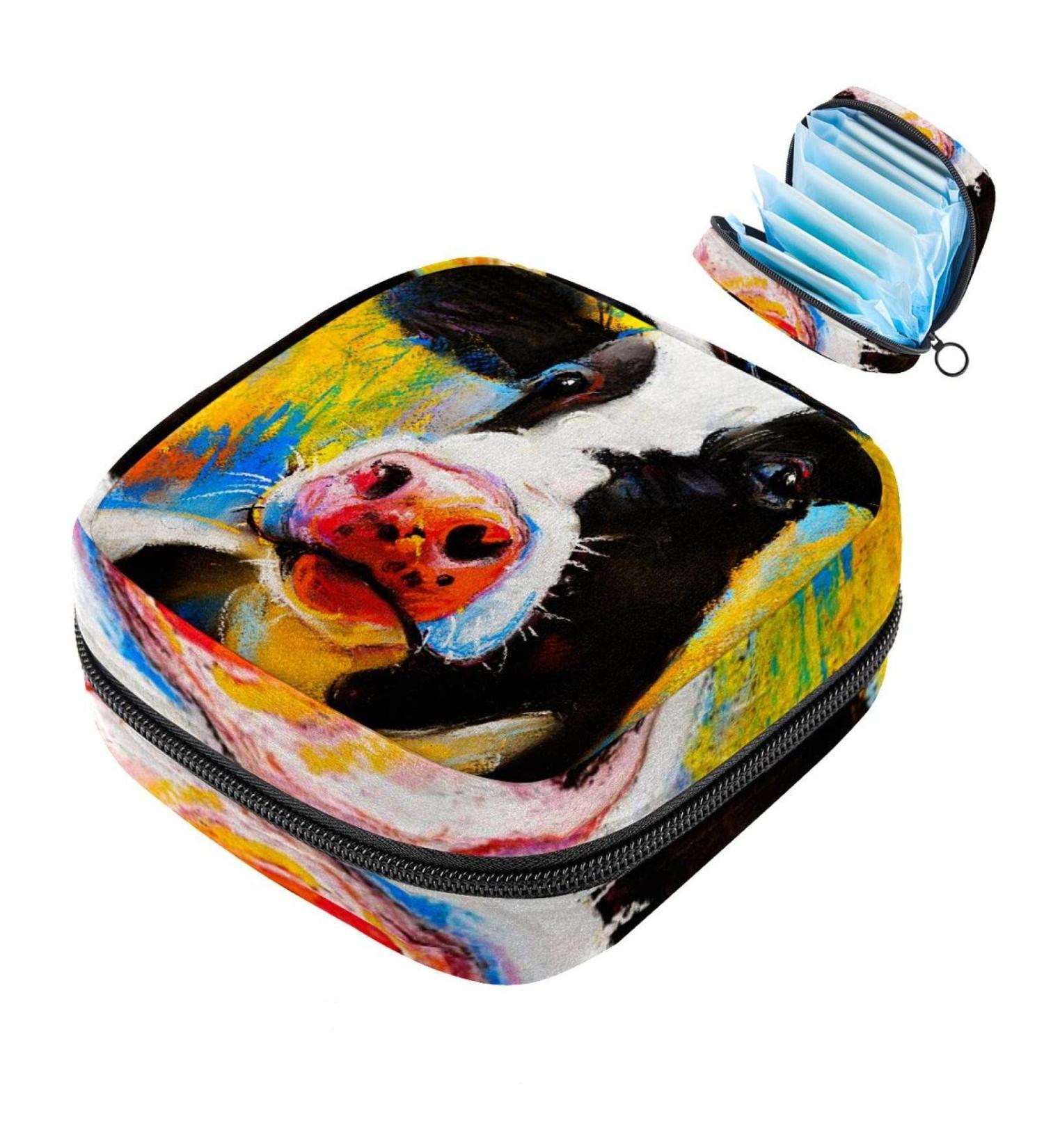 Stylish Menstrual Bags for Women & Girls - Zipper Sanitary Napkin & Tampon Collection - Cow Watercolor Design - Buy Online on GoSupps.com