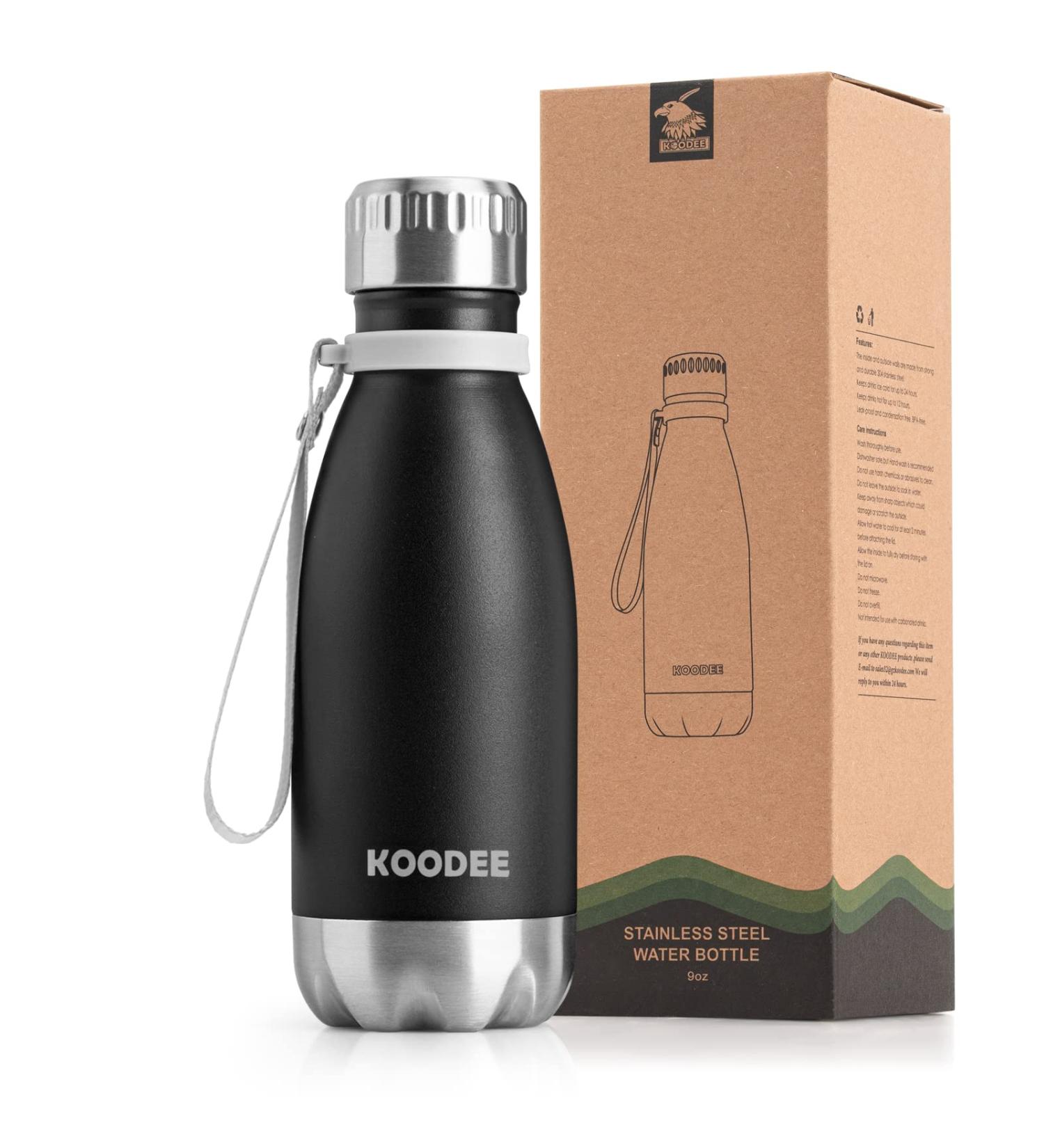 Koodee 9oz Small Stainless Steel Vacuum Insulated Water Bottle for Kids - Matte Black | Leak Proof & Double Wall Insulation - Buy Online on GoSupps.com