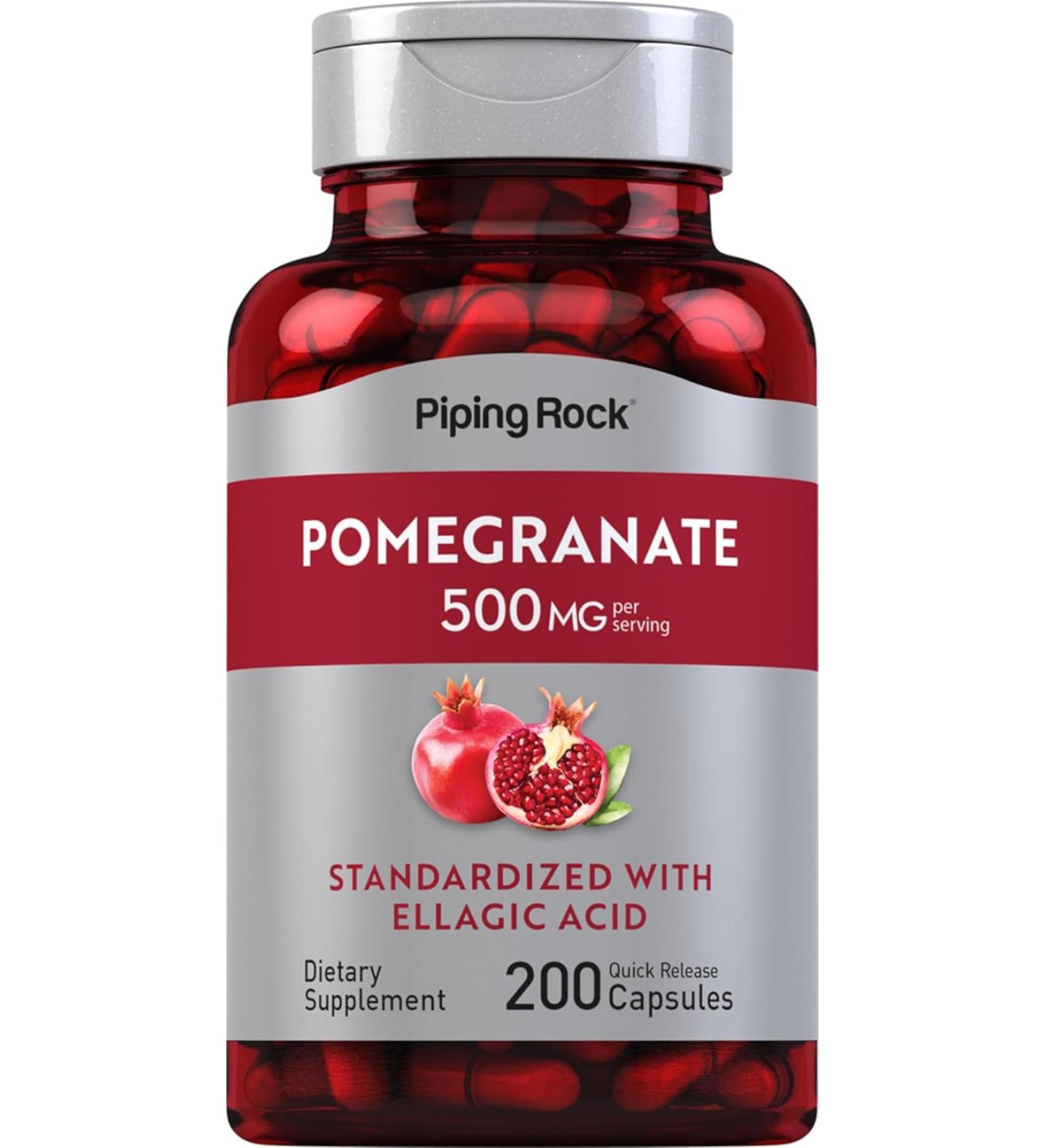Piping Rock Pomegranate Extract 500 mg Standardized with Ellagic Acid Non GMO Gluten Free Supplement 200 Capsules - Buy Online on GoSupps.com