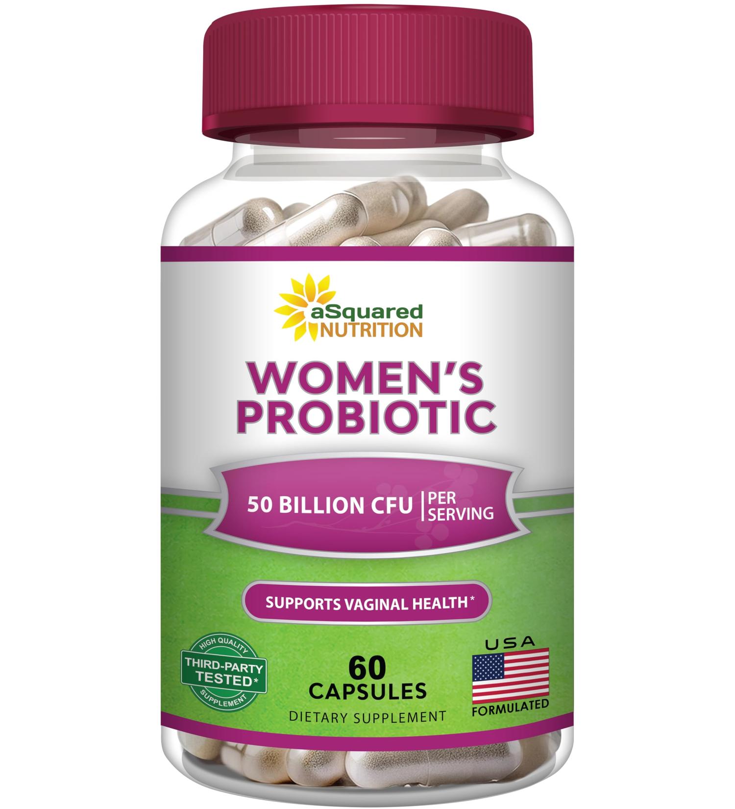 aSquared Nutrition Probiotics for Women - 50 Billion CFU Women's Probiotic Supports Digestive Gut Vaginal & Urinary Tract Health - Prebiotics for Females - 60 Capsules - Alt to Gummies - Buy Online on GoSupps.com