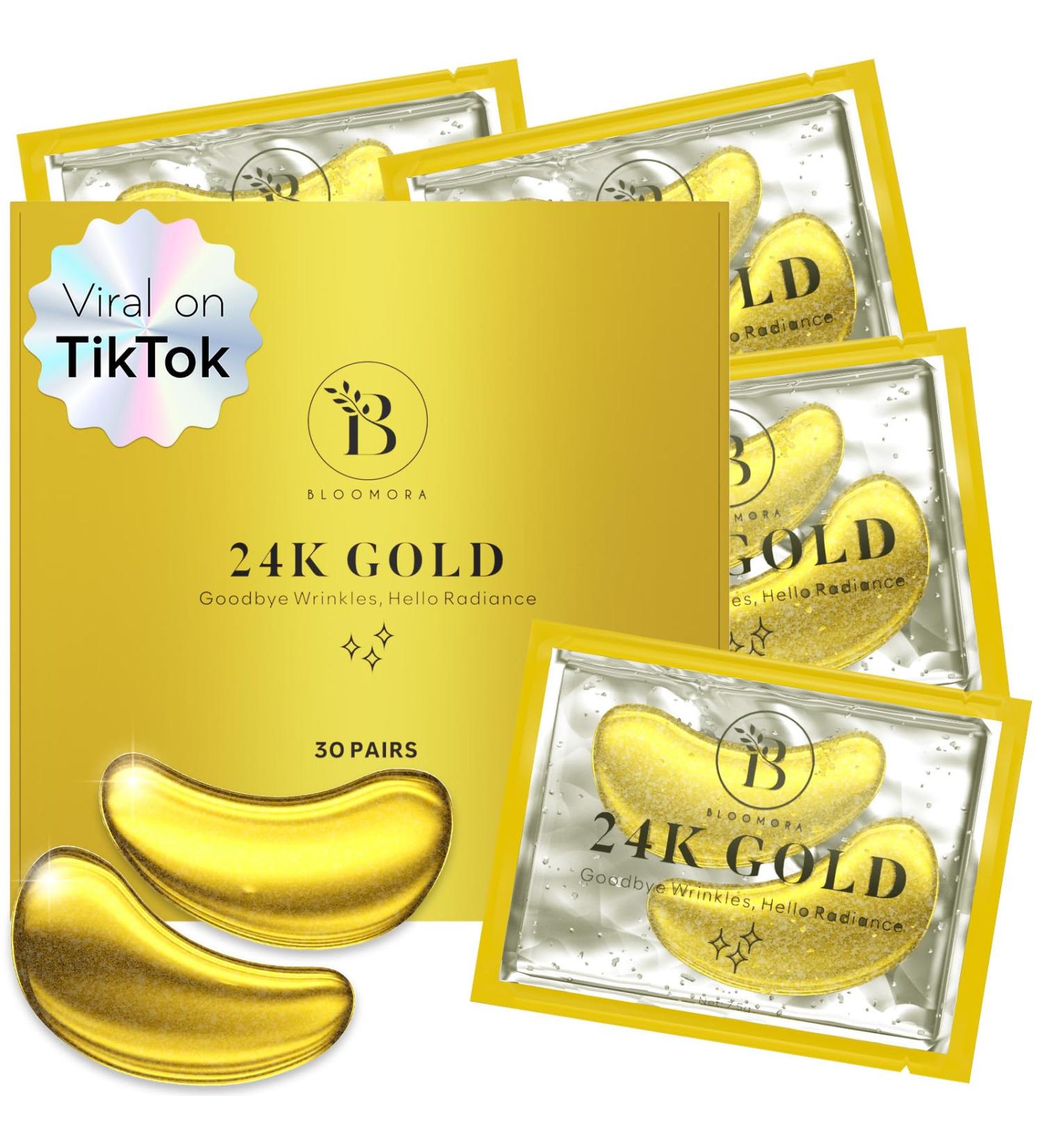 24K Gold Eye Mask - 30 Pairs for Dark Circles & Puffy Eyes | Under Eye Patches & Eye Care Treatment - Buy Online on GoSupps.com