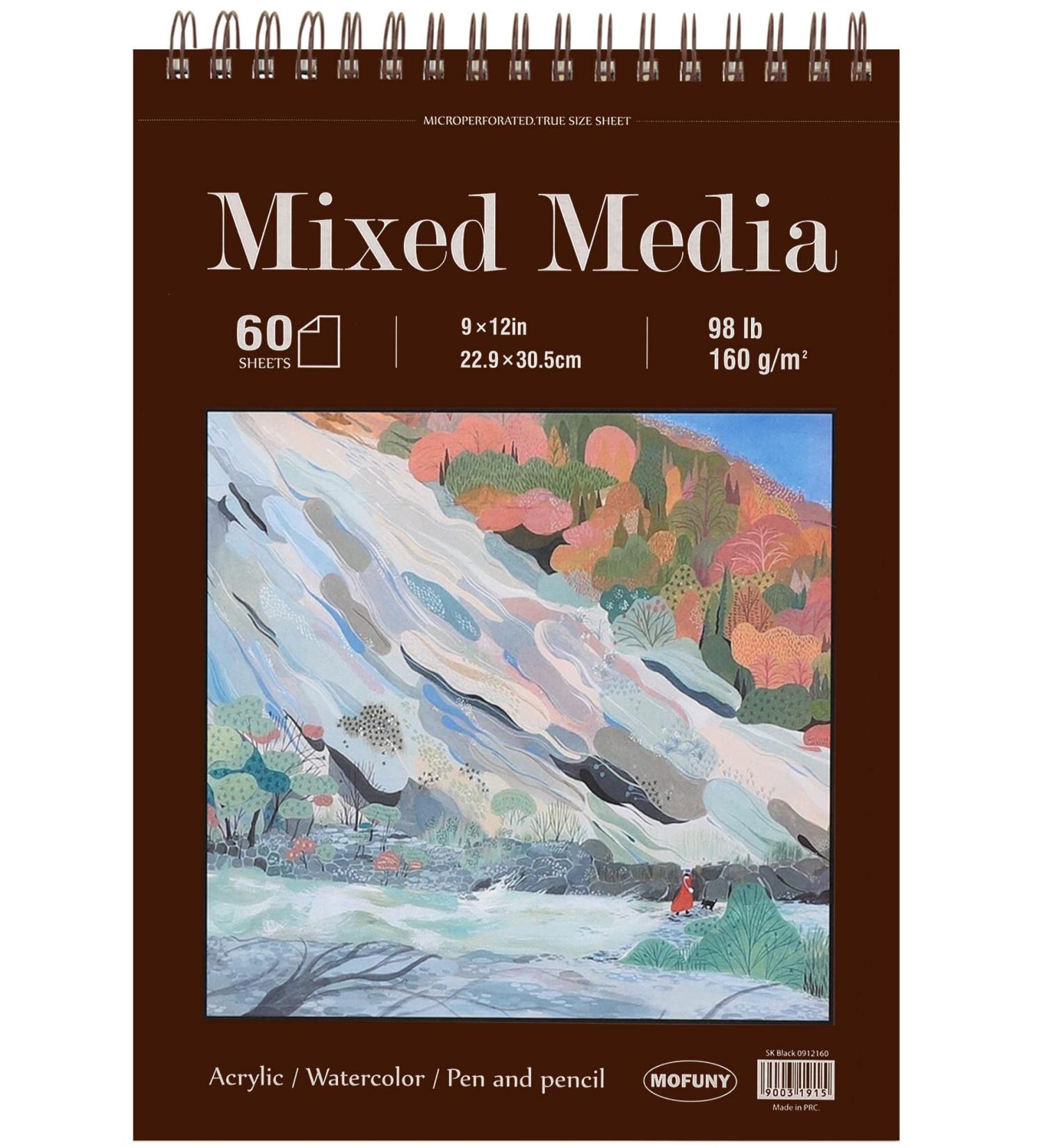 9x12 Mixed Media Sketch Pad - 60 Sheets, Heavyweight Drawing Papers - Top Spiral Bound Hardcover Sketchbook - Ideal for Wet and Dry Media - 1 Pack - Buy Online on GoSupps.com