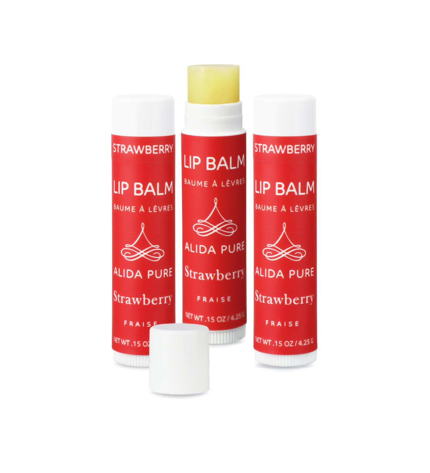 ALIDA PURE Strawberry Lip Balm Collection Vegan Lip Balm Beeswax Free with Avocado Oil Organic Jojoba Oil and Vitamin E Natural Moisturizer for Dry Chapped Lips 3 Tube Set - Buy Online on GoSupps.com