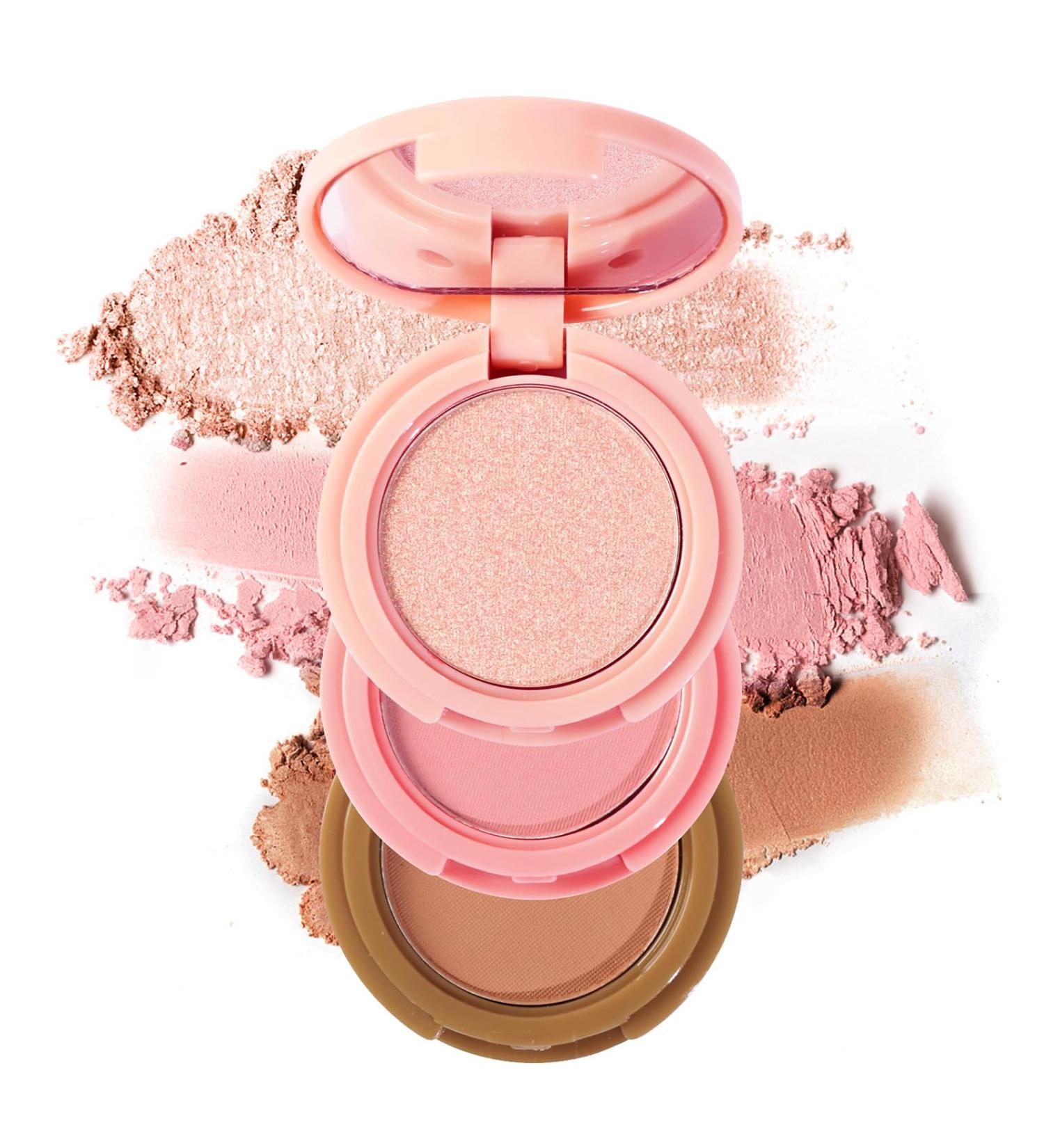 Erinde Highlighter Bronzer & Blush Powder Palette Matte Shimmer Powder Makeup Face Palette with Mirror All in One Blendable Travel Friendly Cruelty Free 3 Colours #05 - Buy Online on GoSupps.com