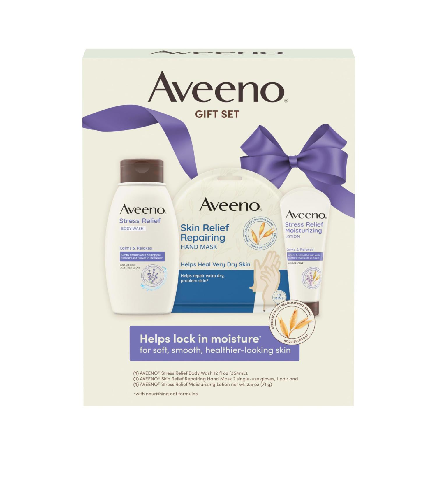 Aveeno Stress Relief Gift Set - Skincare for Sensitive Skin | Soothing Body Wash Moisturizing Lotion & Hand Masks - Buy Online on GoSupps.com