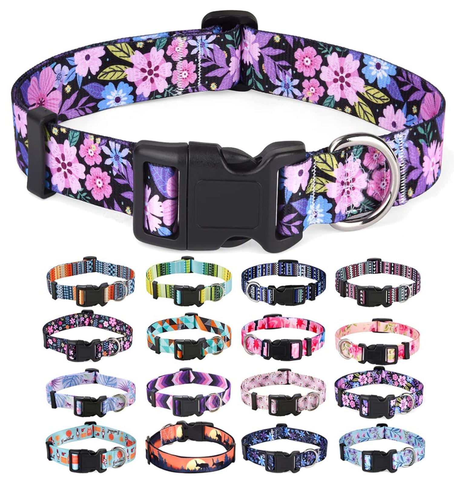 Mihqy Adjustable Soft Dog Collar - Bohemian Floral Design for Small Medium & Large Dogs | Pink 38-63cm - Buy Online on GoSupps.com