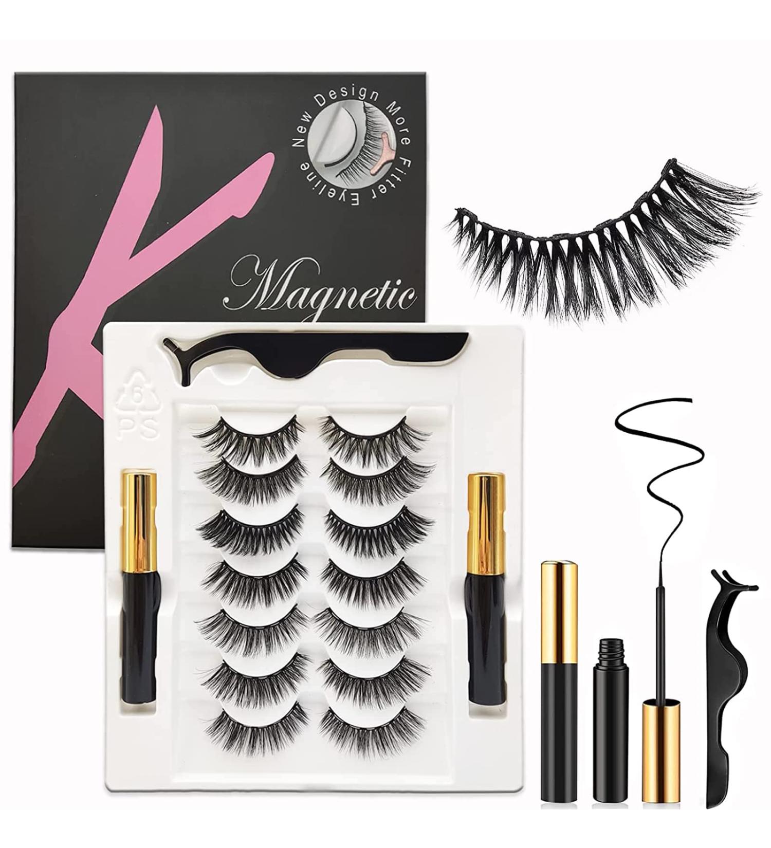 Kmilro Magnetic Eyelashes with Eyeliner Kit - 7 Pairs 3D Wispy Cat Eye Lashes - Natural Look - 7 Styles Fluffy False Eyelashes Pack - Buy Online on GoSupps.com